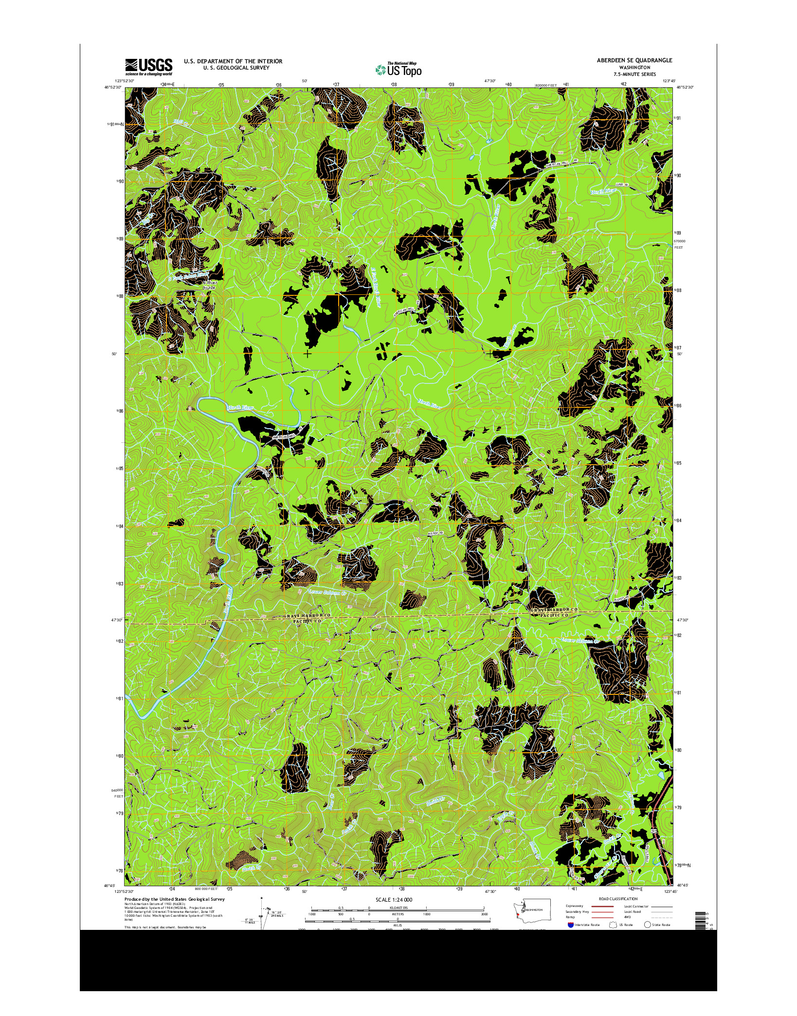 USGS US TOPO 7.5-MINUTE MAP FOR ABERDEEN SE, WA 2014