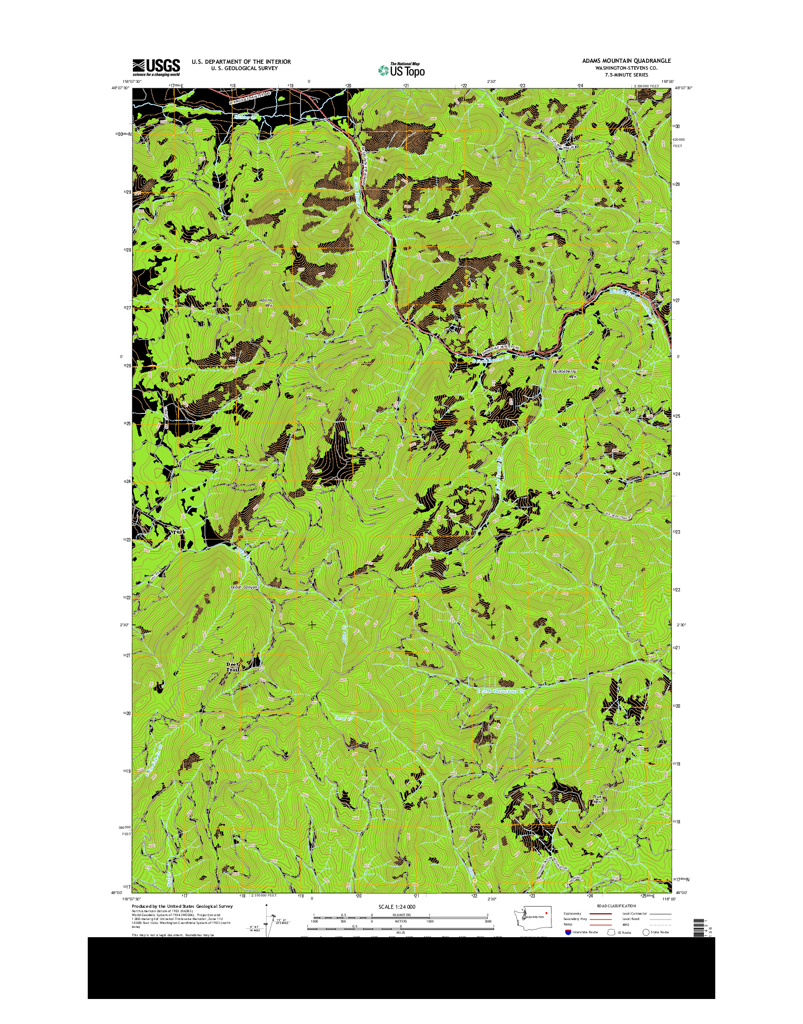 USGS US TOPO 7.5-MINUTE MAP FOR ADAMS MOUNTAIN, WA 2014