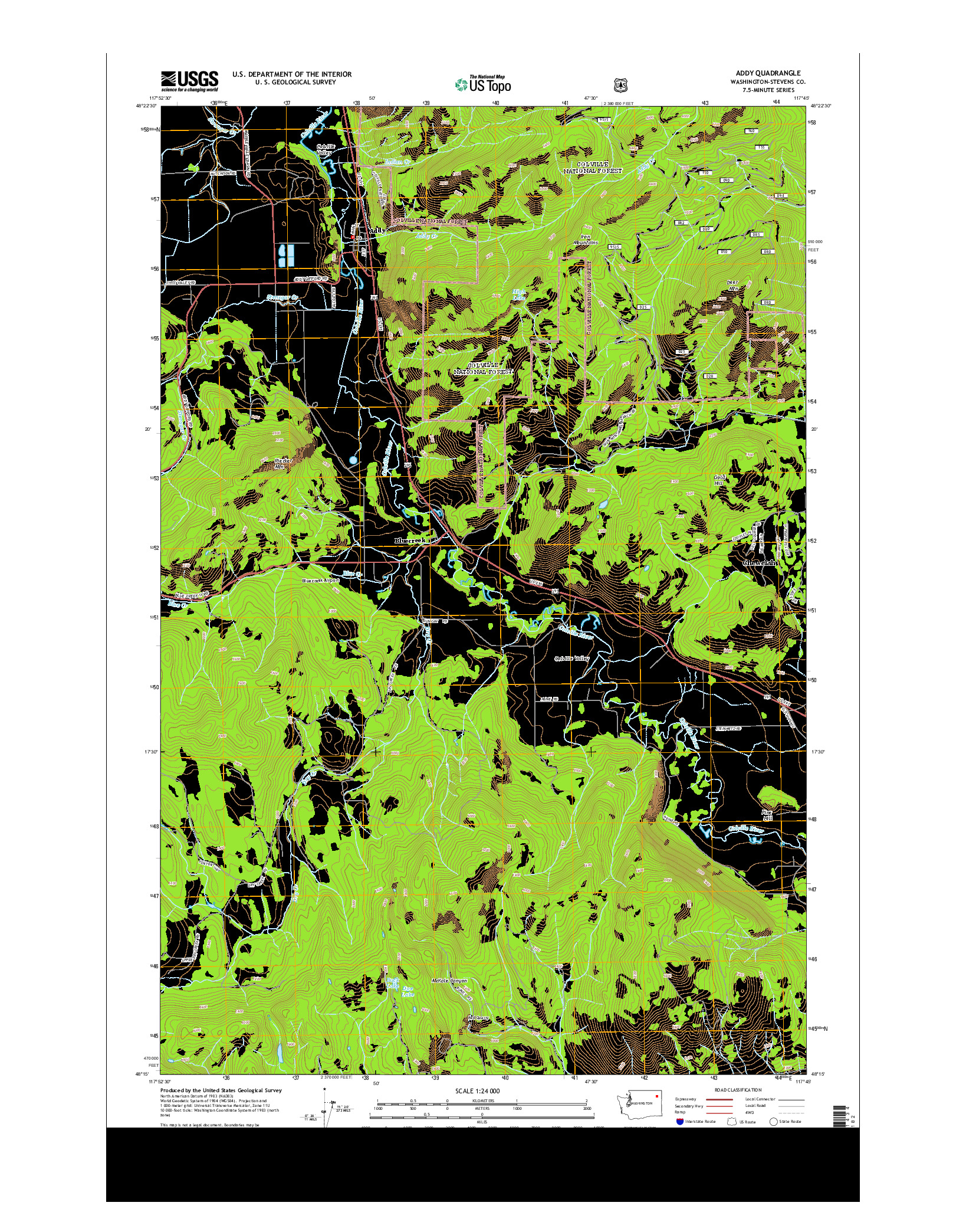 USGS US TOPO 7.5-MINUTE MAP FOR ADDY, WA 2014