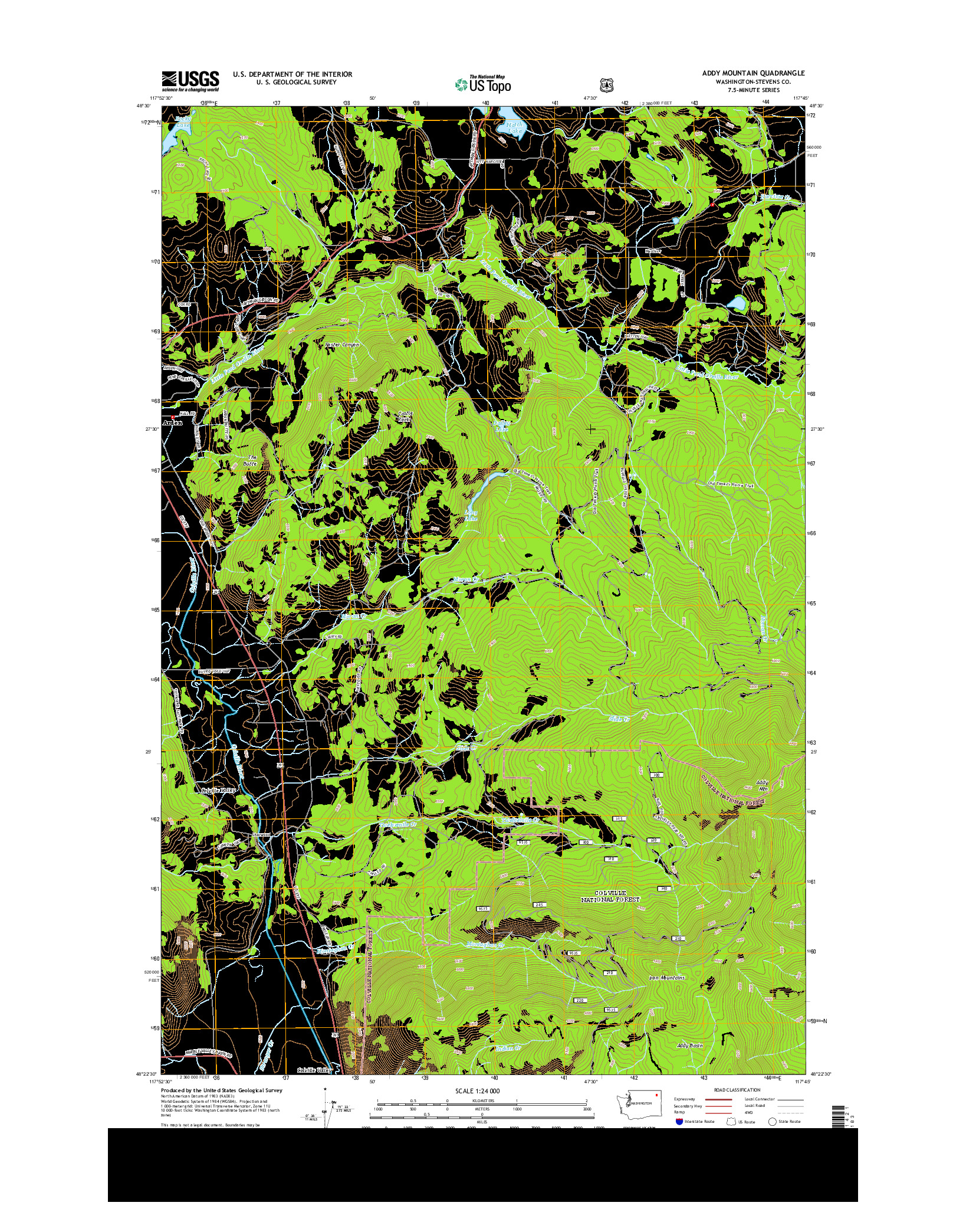 USGS US TOPO 7.5-MINUTE MAP FOR ADDY MOUNTAIN, WA 2014