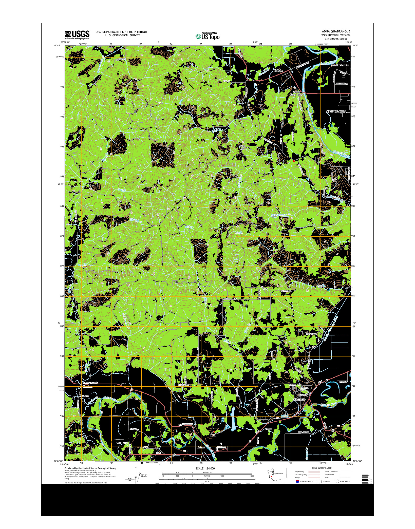 USGS US TOPO 7.5-MINUTE MAP FOR ADNA, WA 2014