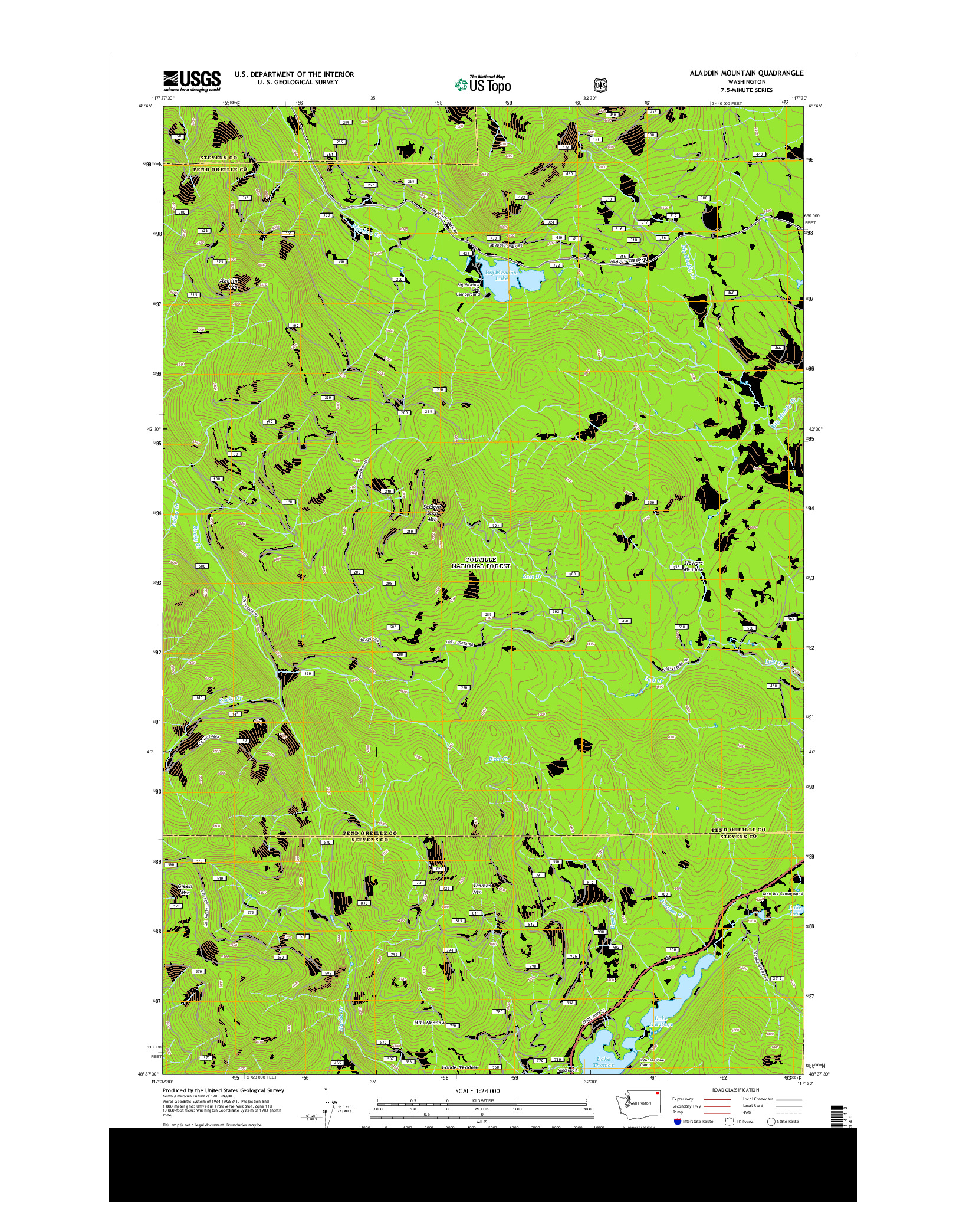 USGS US TOPO 7.5-MINUTE MAP FOR ALADDIN MOUNTAIN, WA 2014