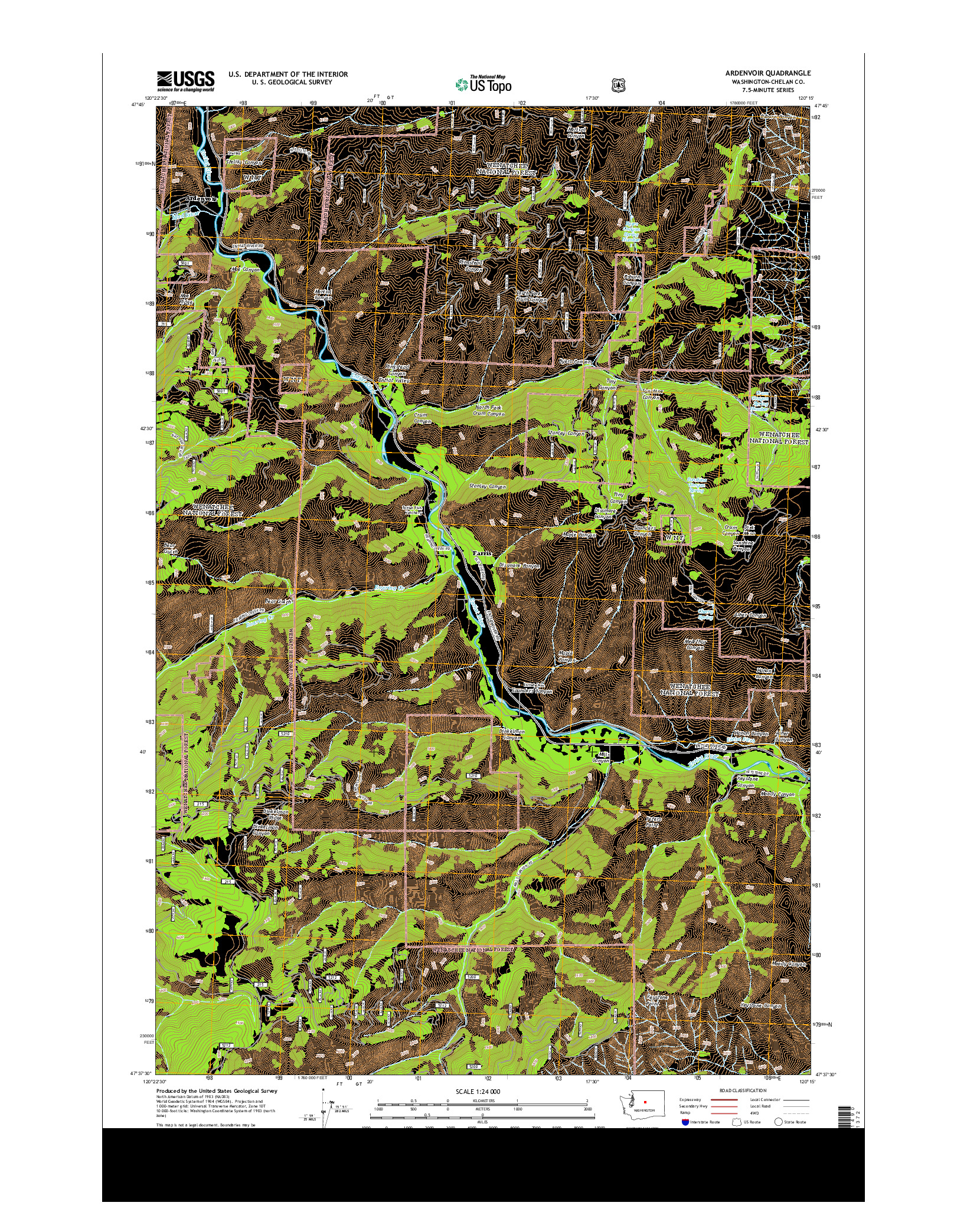 USGS US TOPO 7.5-MINUTE MAP FOR ARDENVOIR, WA 2014