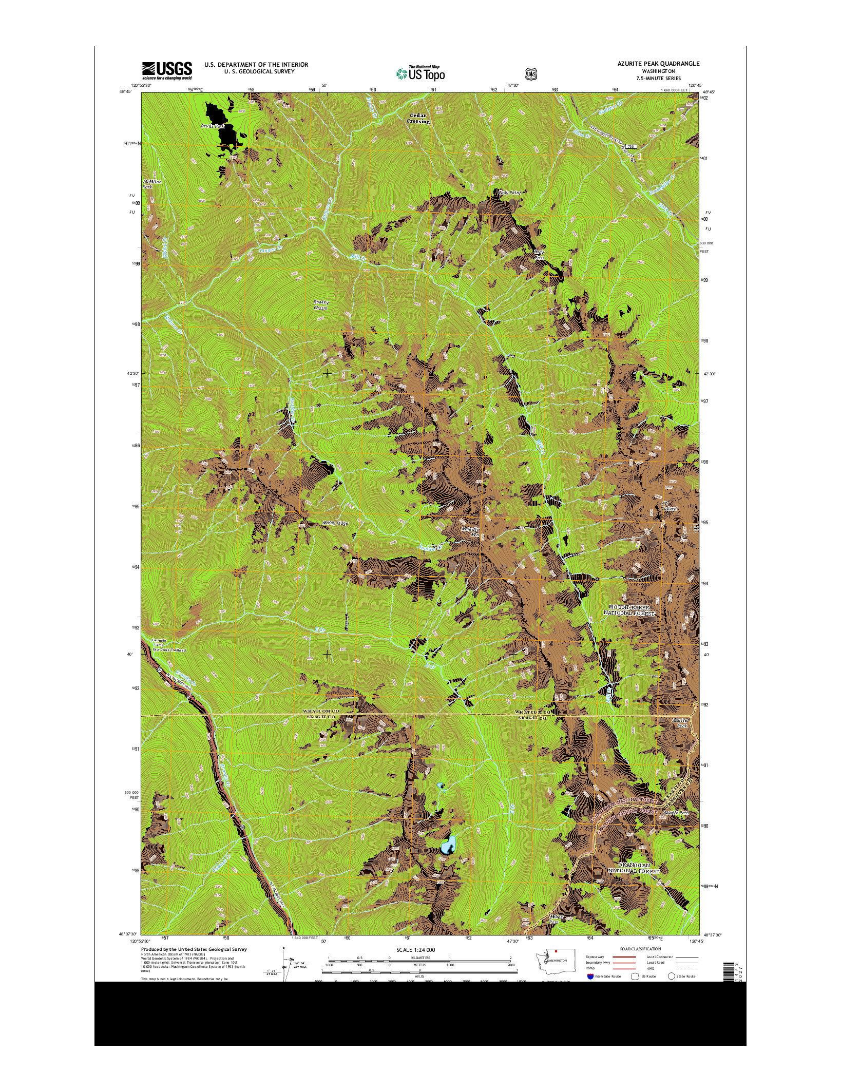 USGS US TOPO 7.5-MINUTE MAP FOR AZURITE PEAK, WA 2014