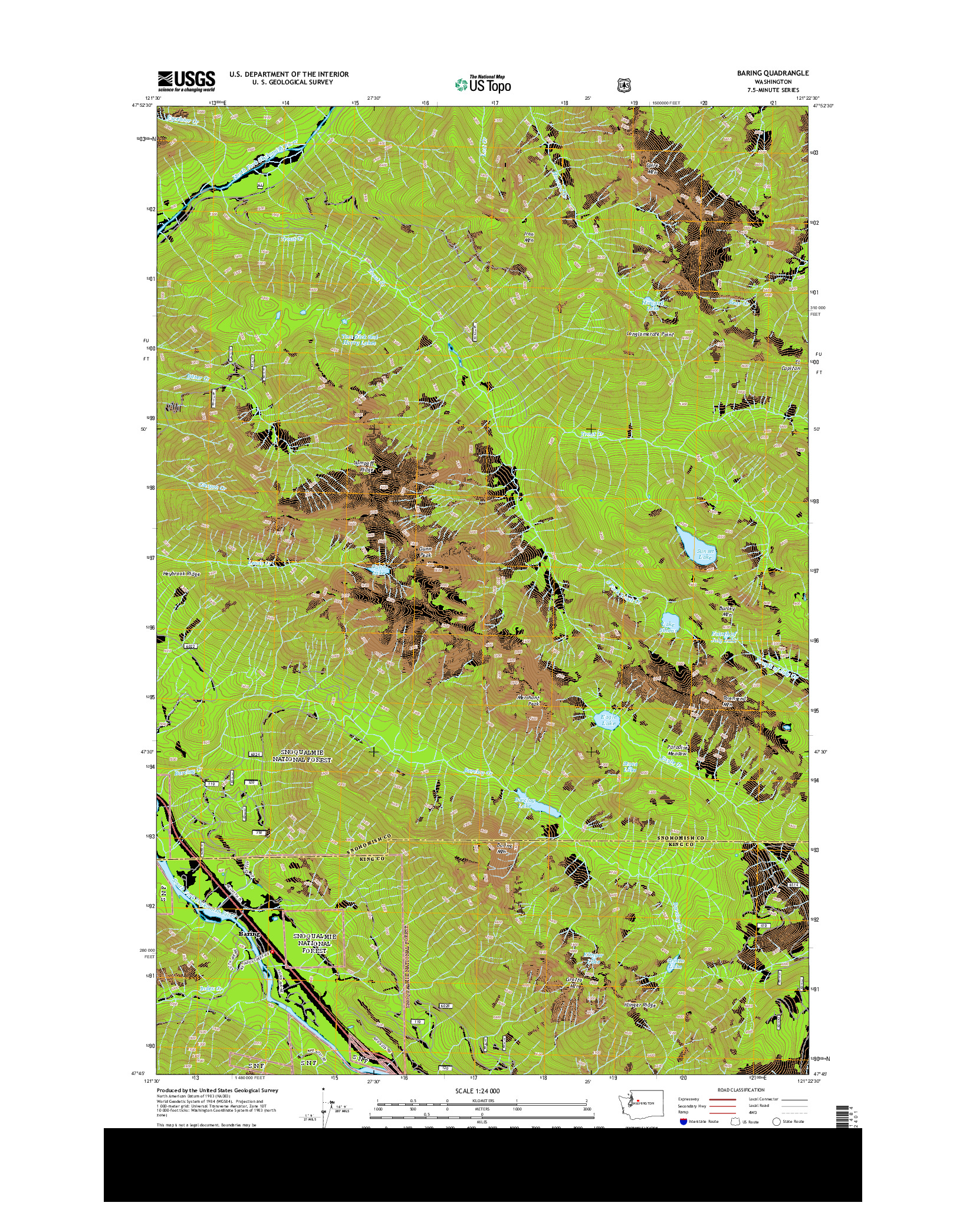 USGS US TOPO 7.5-MINUTE MAP FOR BARING, WA 2014