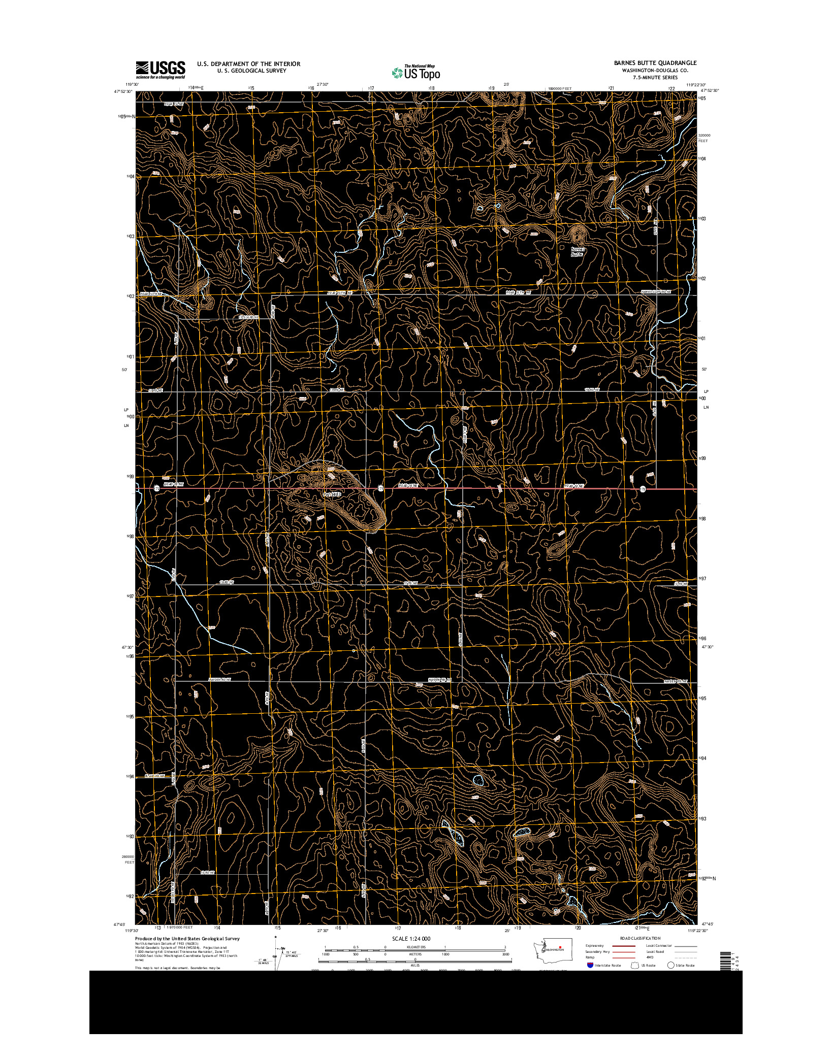 USGS US TOPO 7.5-MINUTE MAP FOR BARNES BUTTE, WA 2014