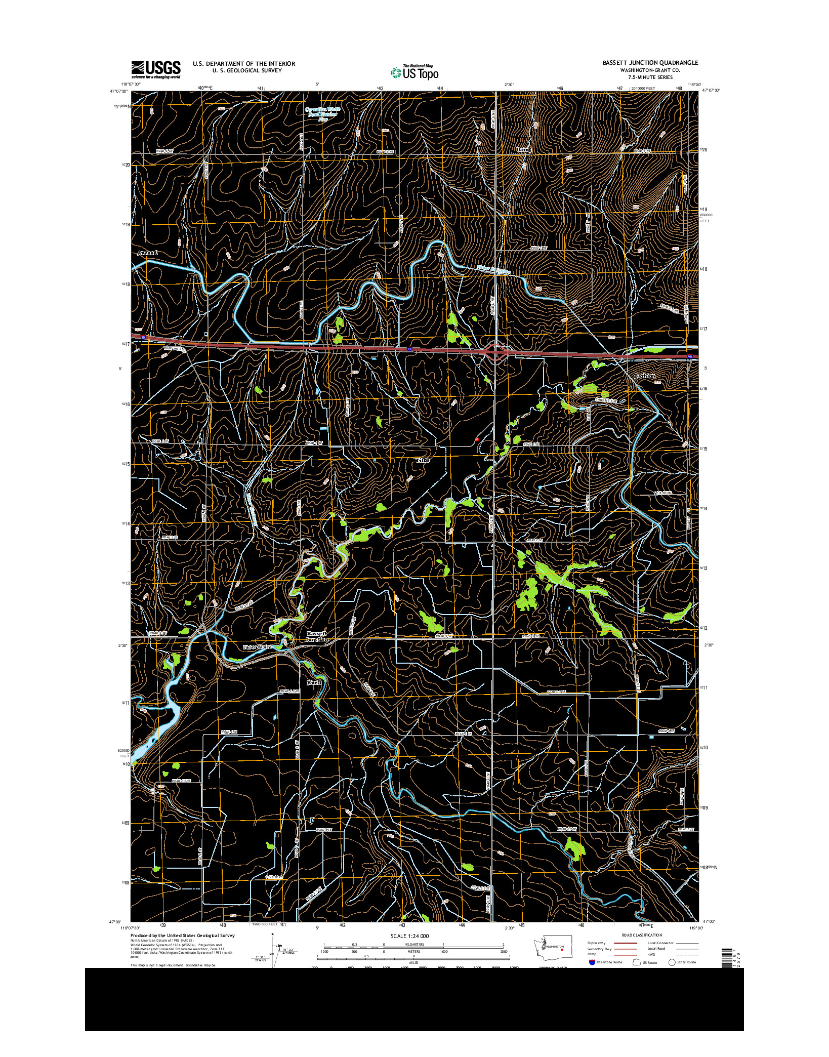 USGS US TOPO 7.5-MINUTE MAP FOR BASSETT JUNCTION, WA 2014