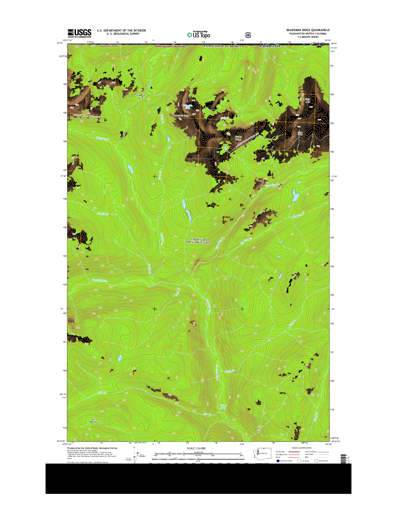 USGS US TOPO 7.5-MINUTE MAP FOR BAUERMAN RIDGE, WA-BC 2014