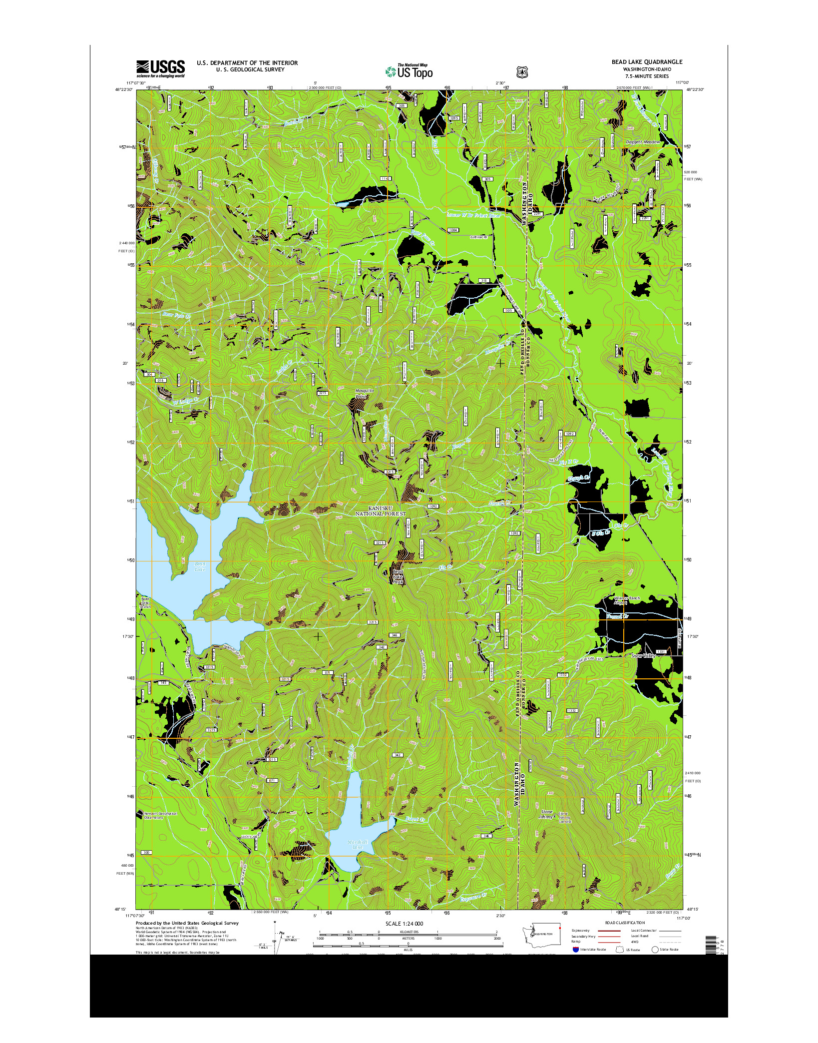 USGS US TOPO 7.5-MINUTE MAP FOR BEAD LAKE, WA-ID 2014