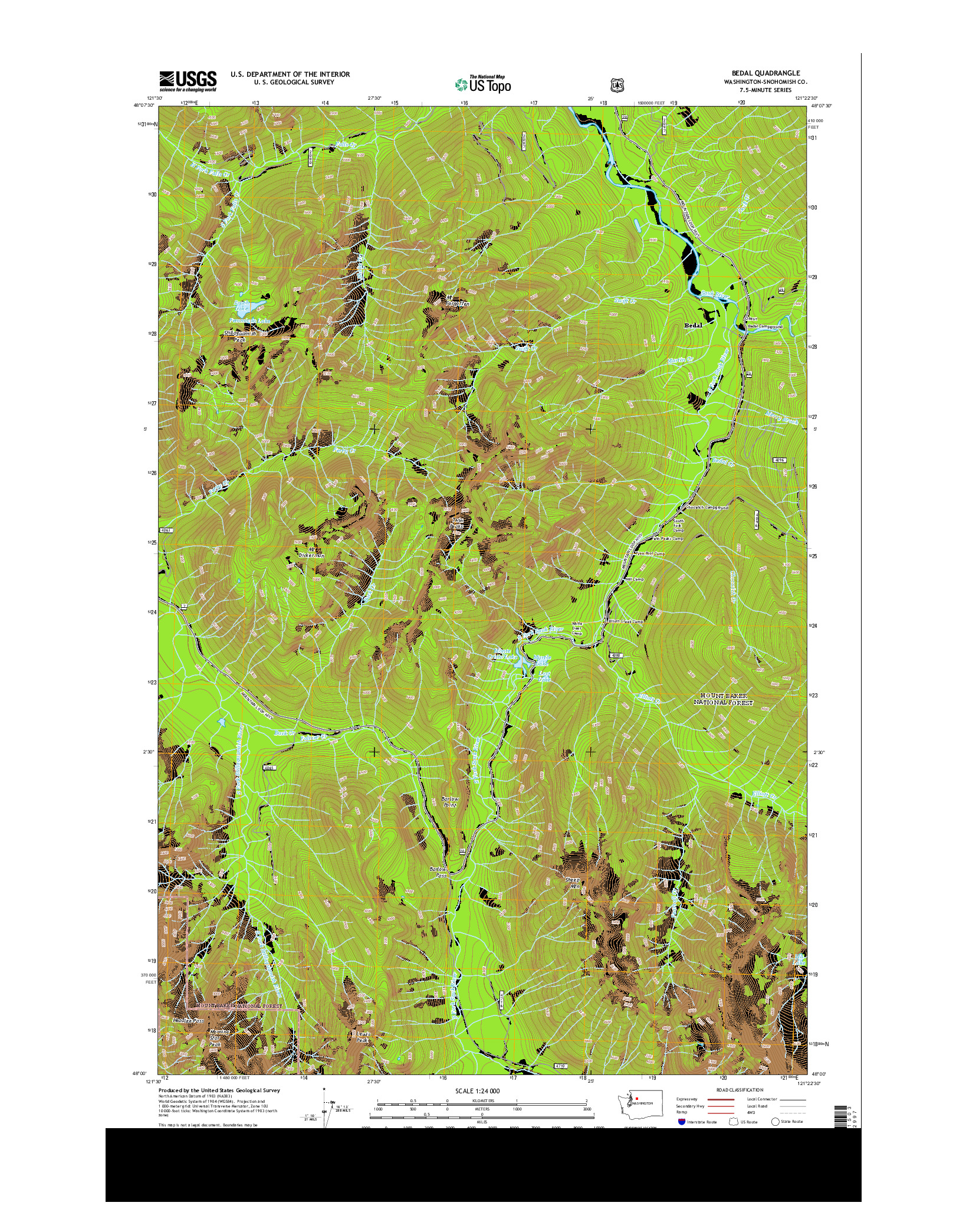 USGS US TOPO 7.5-MINUTE MAP FOR BEDAL, WA 2014