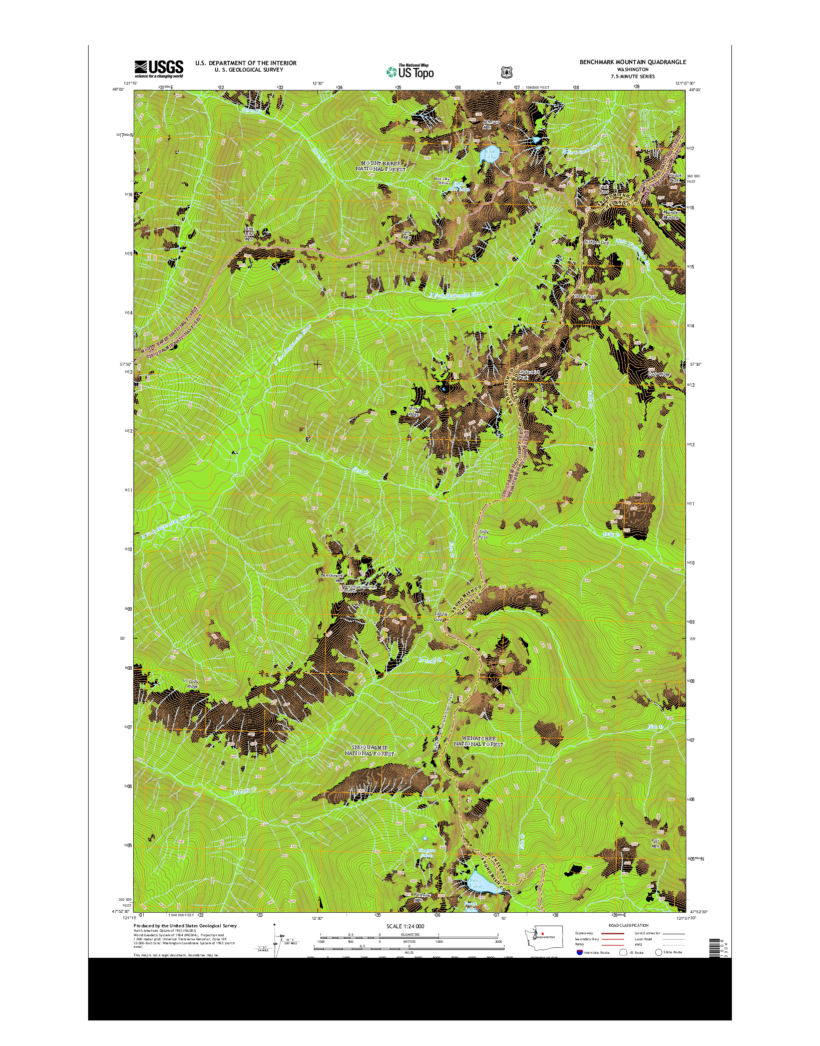 USGS US TOPO 7.5-MINUTE MAP FOR BENCHMARK MOUNTAIN, WA 2014