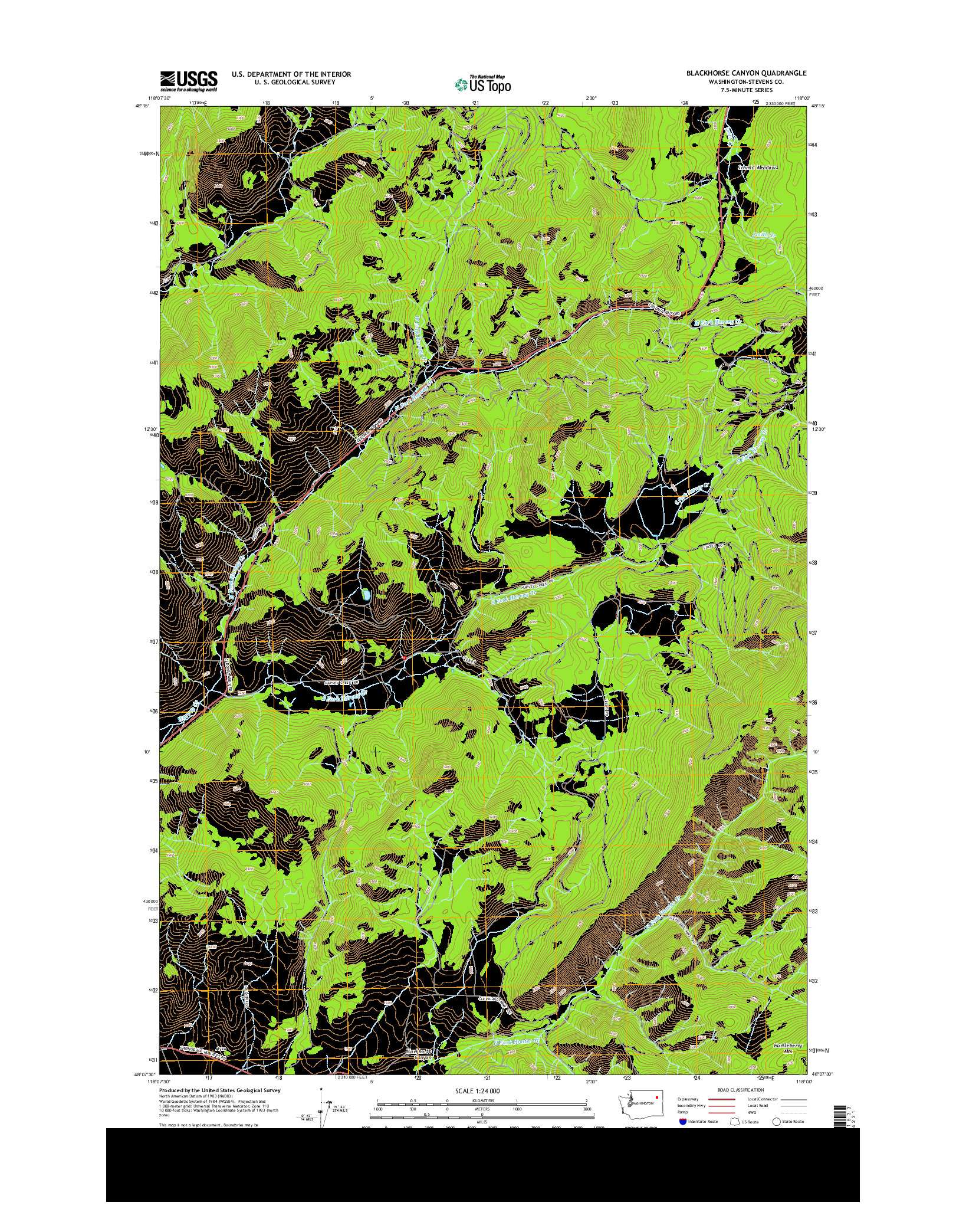 USGS US TOPO 7.5-MINUTE MAP FOR BLACKHORSE CANYON, WA 2014