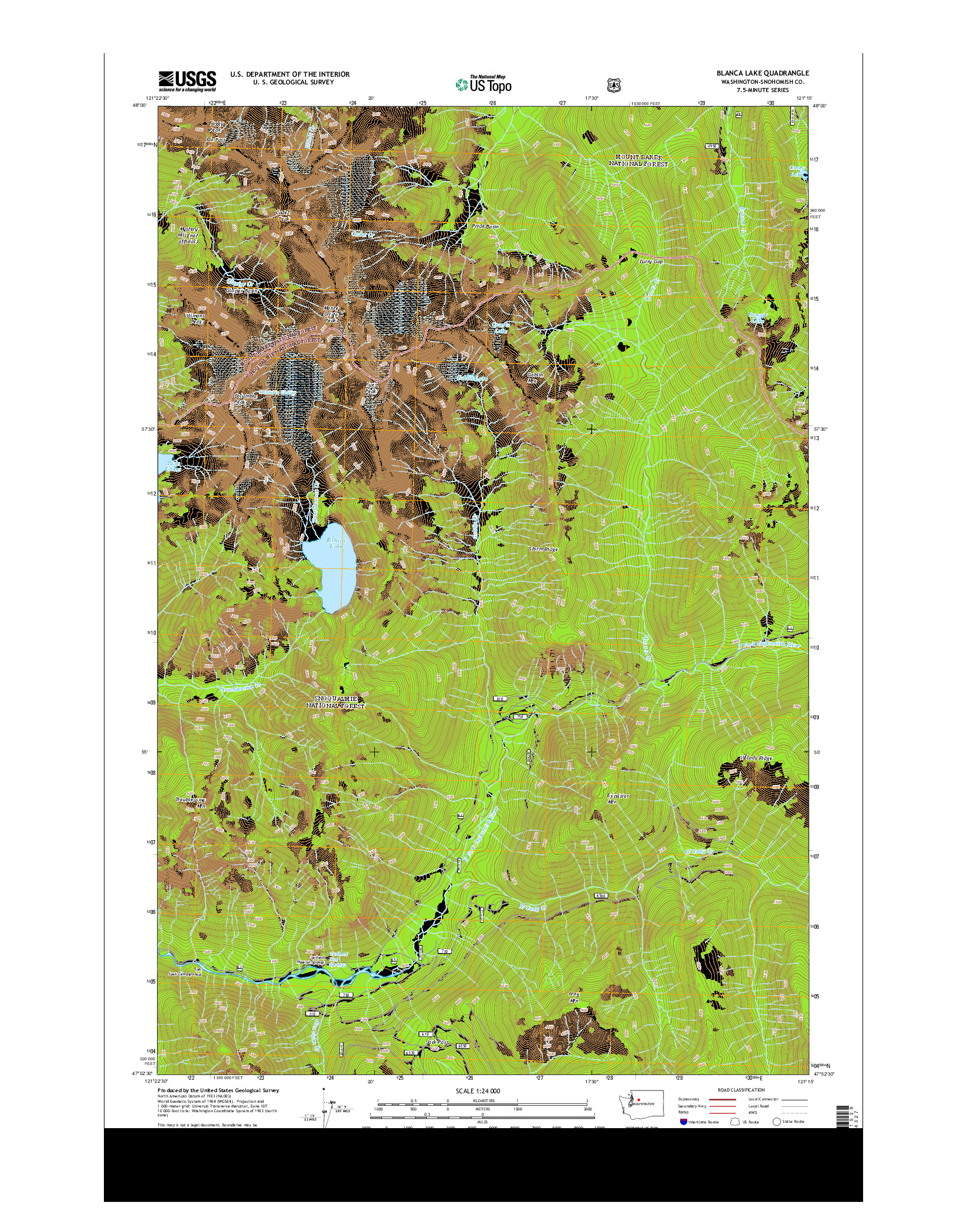 USGS US TOPO 7.5-MINUTE MAP FOR BLANCA LAKE, WA 2014