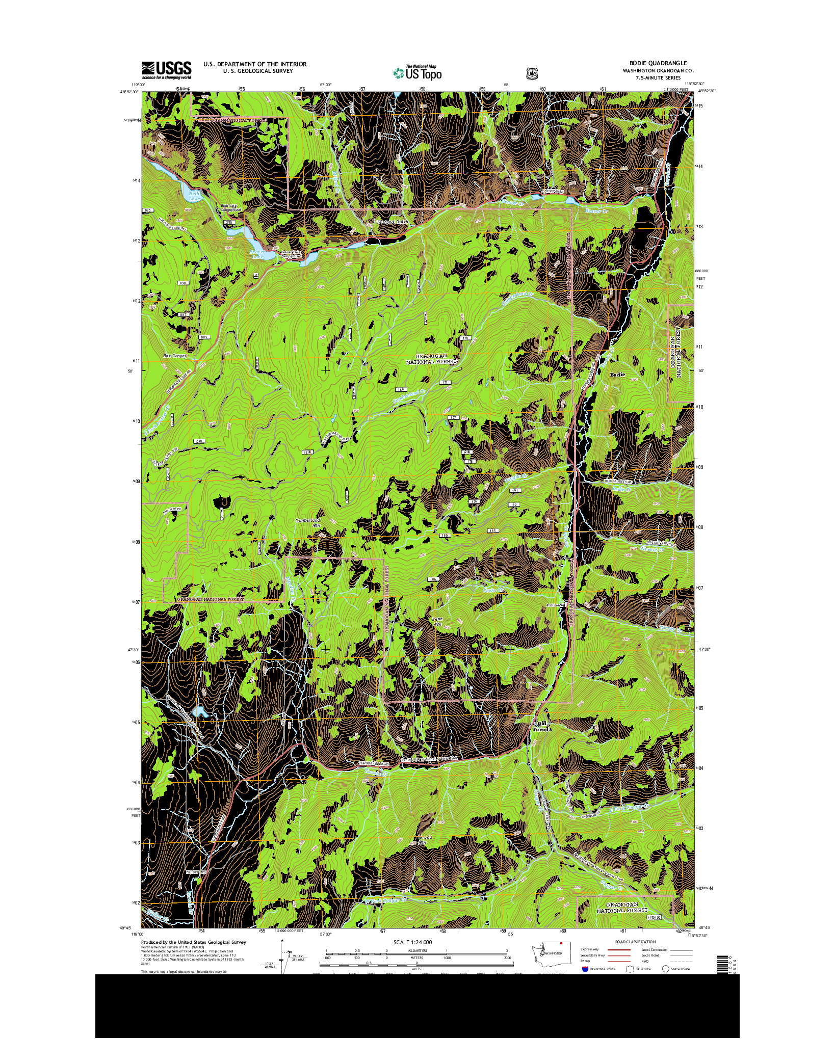 USGS US TOPO 7.5-MINUTE MAP FOR BODIE, WA 2014