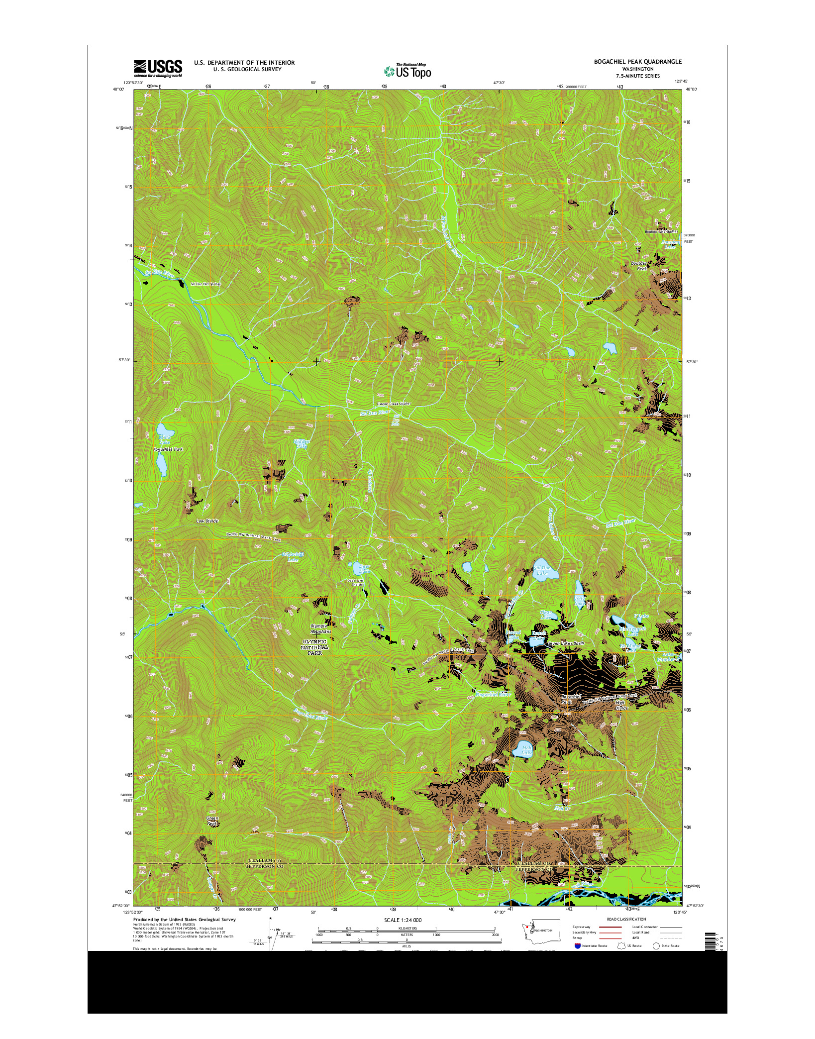 USGS US TOPO 7.5-MINUTE MAP FOR BOGACHIEL PEAK, WA 2014