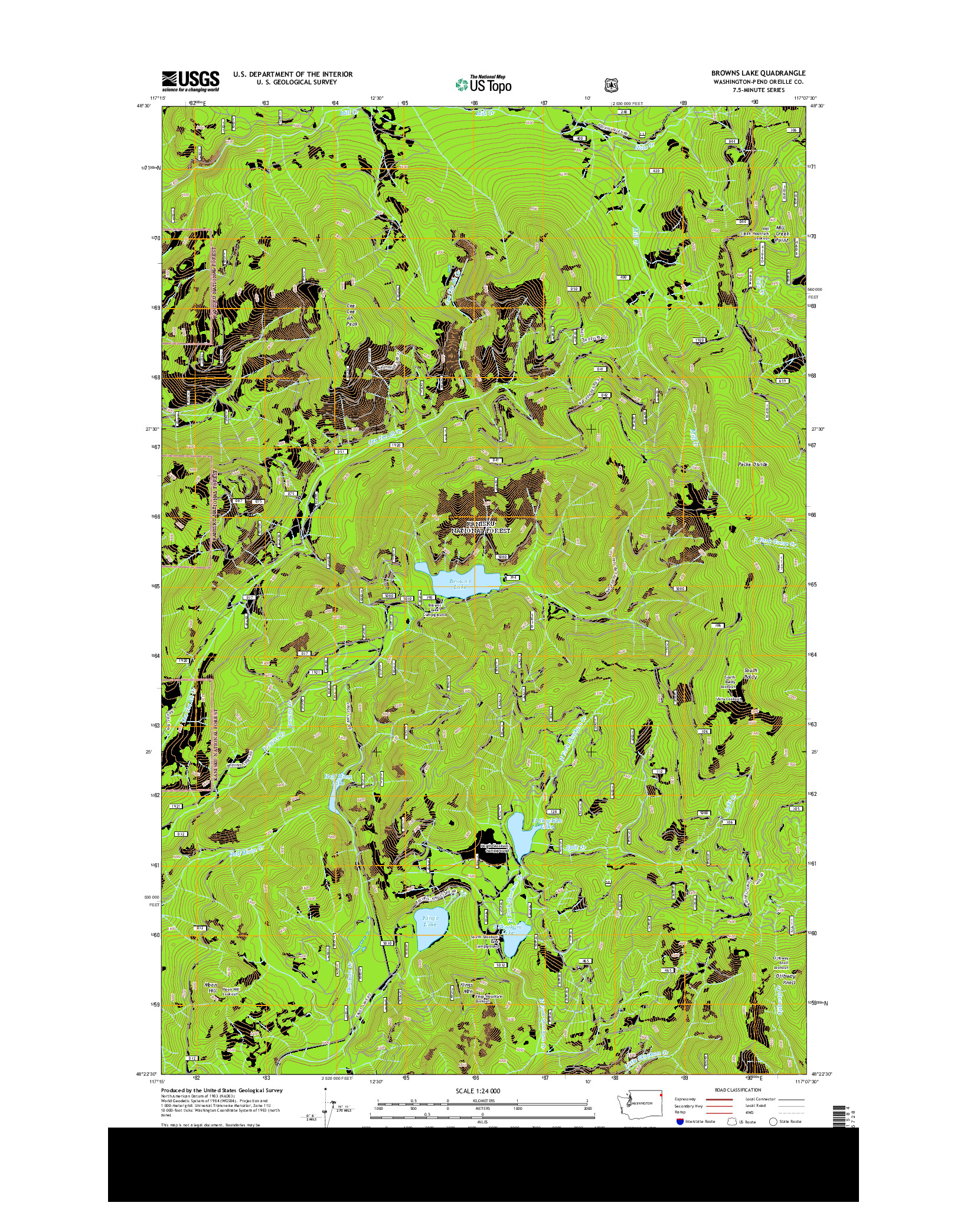 USGS US TOPO 7.5-MINUTE MAP FOR BROWNS LAKE, WA 2014