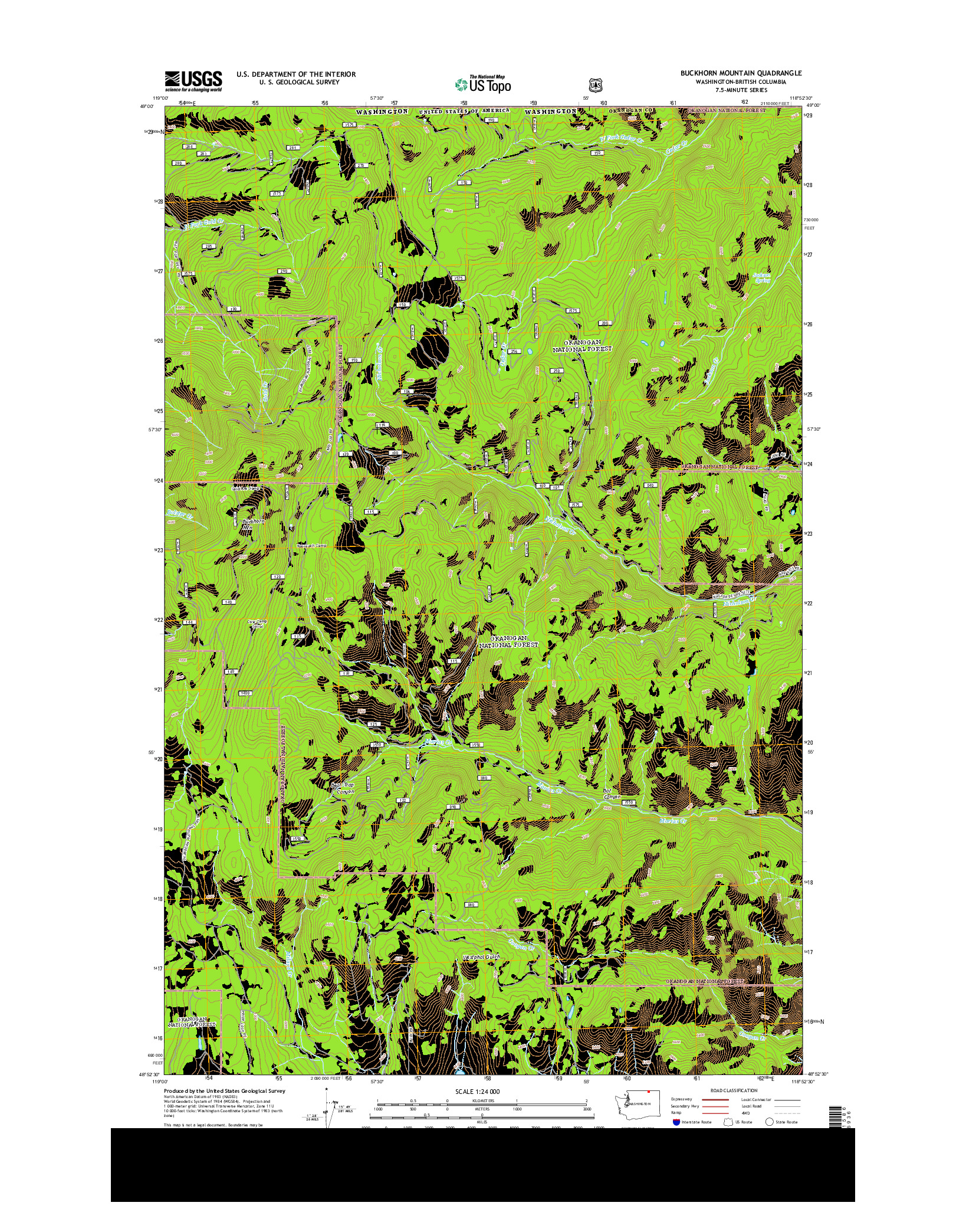 USGS US TOPO 7.5-MINUTE MAP FOR BUCKHORN MOUNTAIN, WA-BC 2014