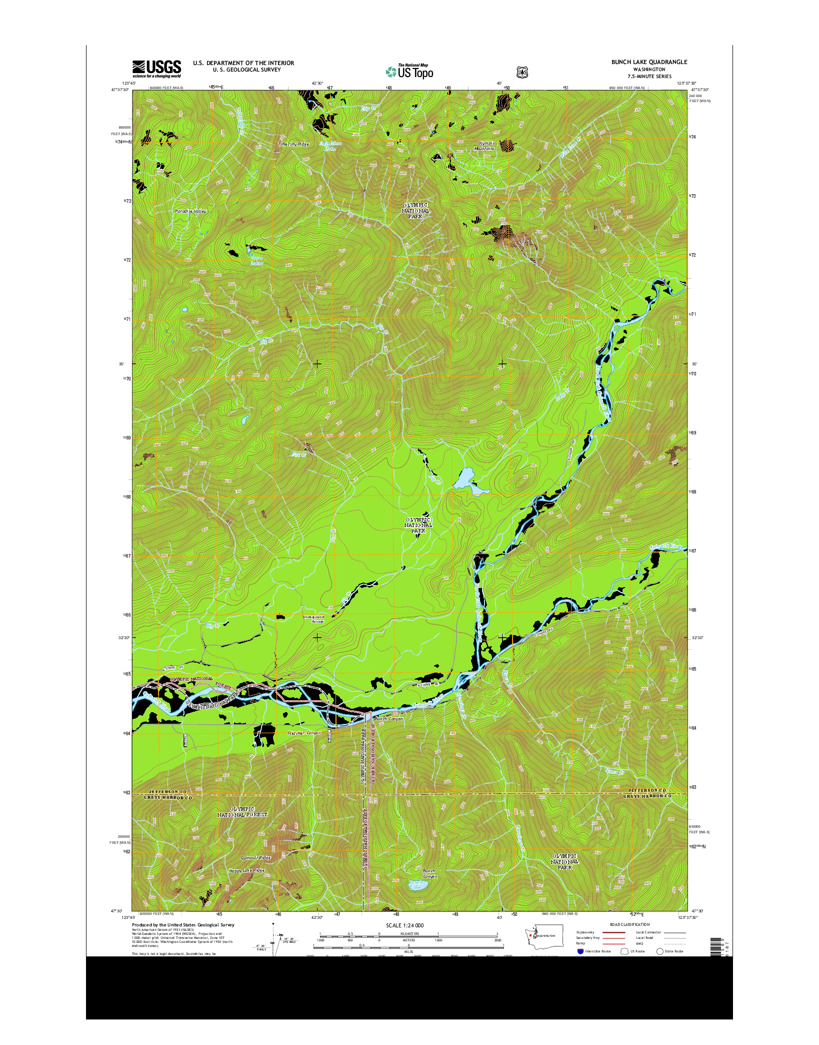 USGS US TOPO 7.5-MINUTE MAP FOR BUNCH LAKE, WA 2014