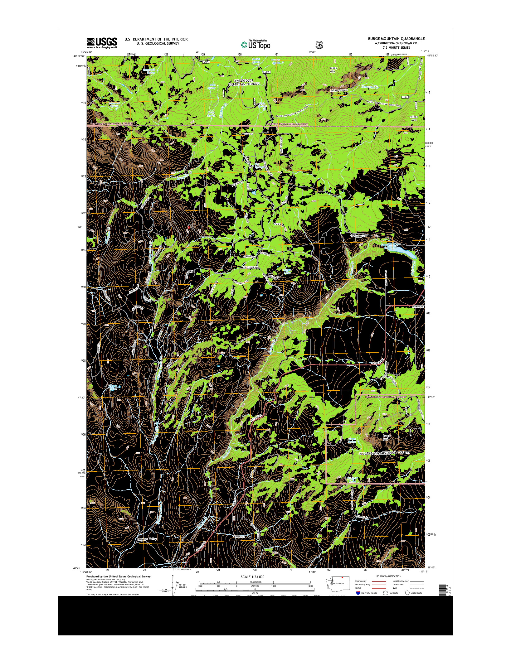 USGS US TOPO 7.5-MINUTE MAP FOR BURGE MOUNTAIN, WA 2014