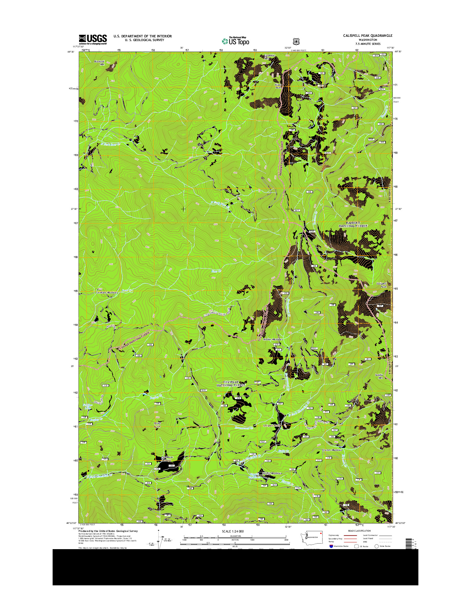 USGS US TOPO 7.5-MINUTE MAP FOR CALISPELL PEAK, WA 2014