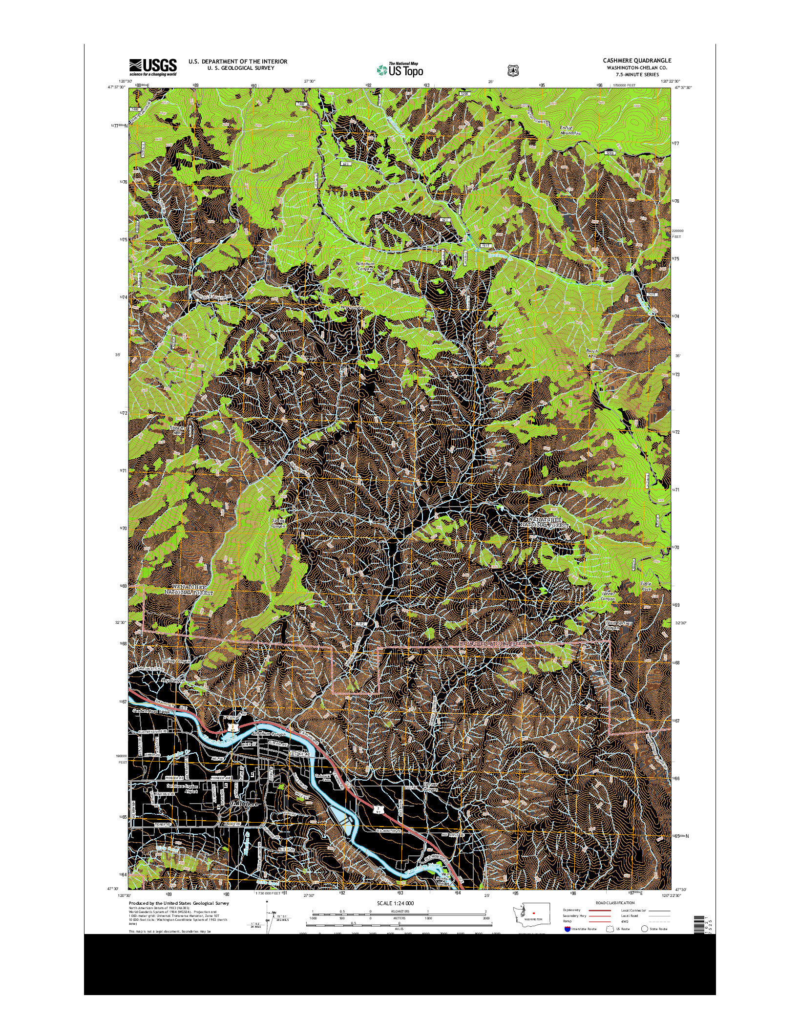 USGS US TOPO 7.5-MINUTE MAP FOR CASHMERE, WA 2014