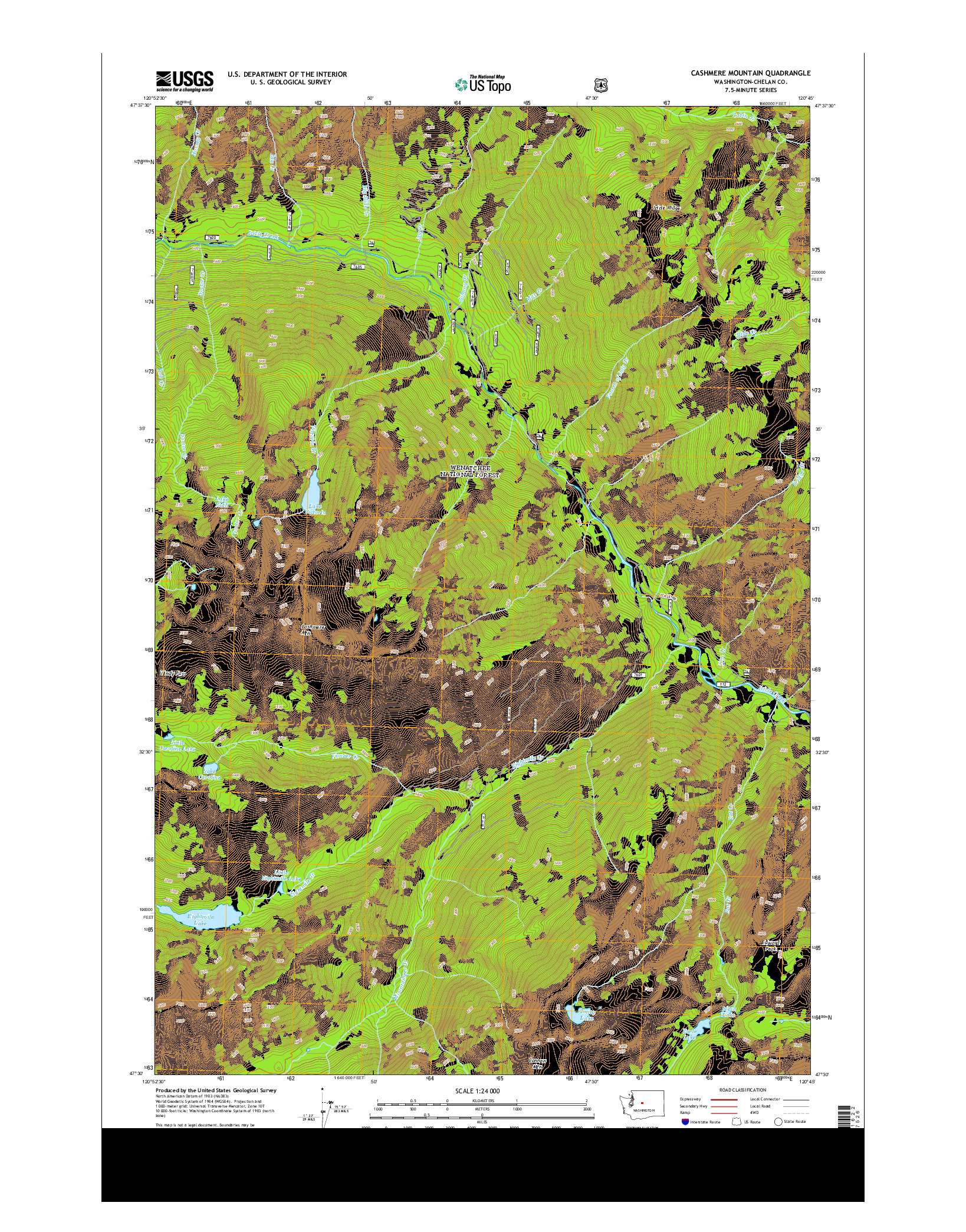 USGS US TOPO 7.5-MINUTE MAP FOR CASHMERE MOUNTAIN, WA 2014