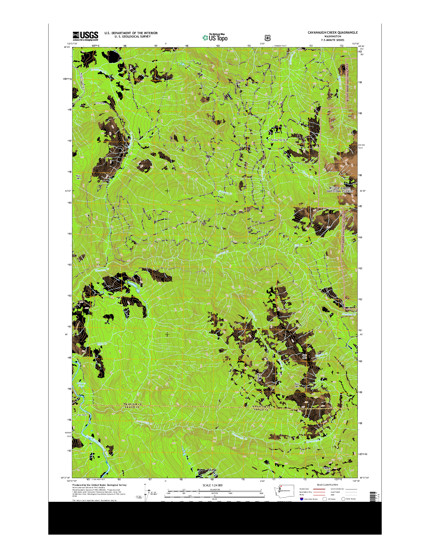 USGS US TOPO 7.5-MINUTE MAP FOR CAVANAUGH CREEK, WA 2014