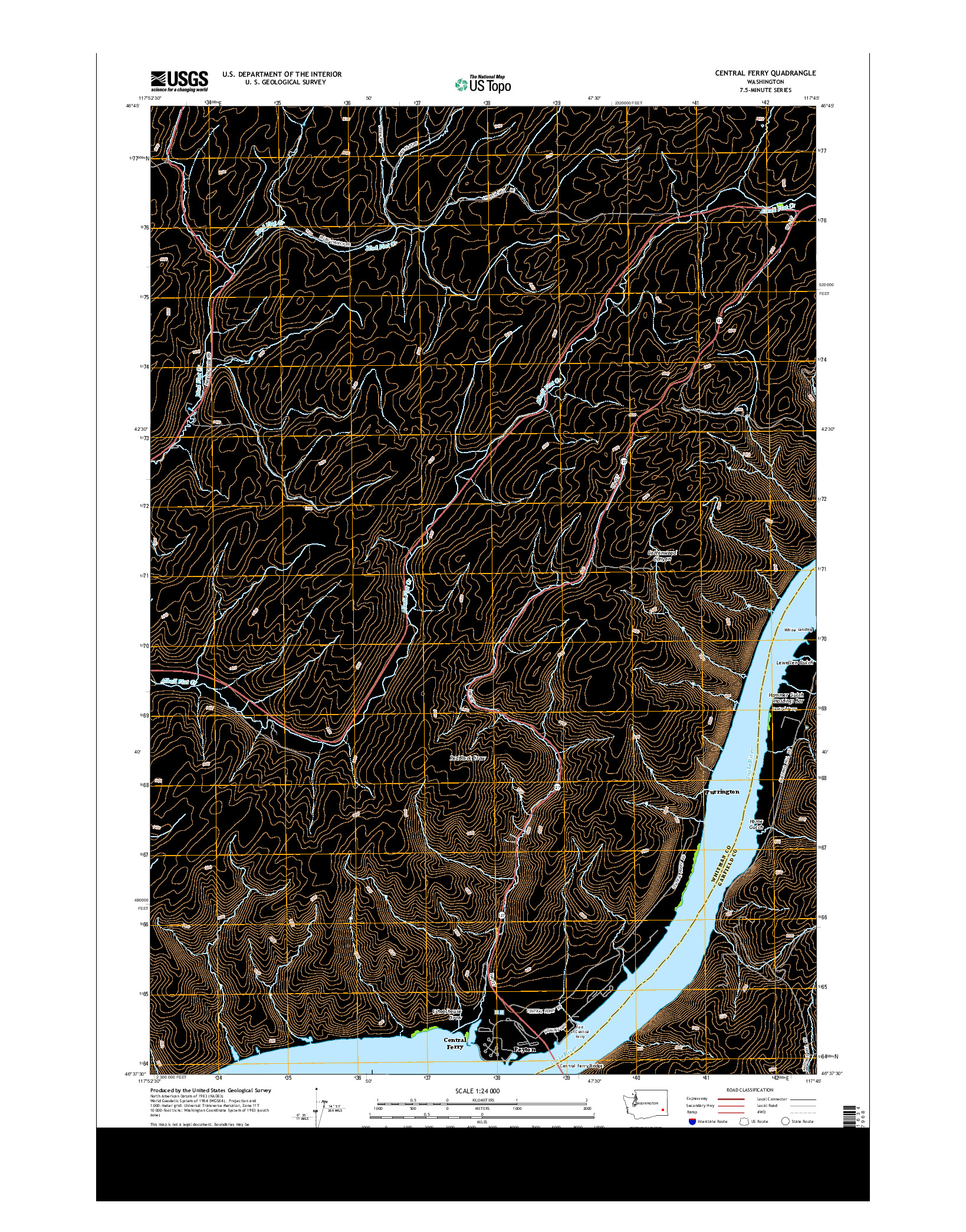 USGS US TOPO 7.5-MINUTE MAP FOR CENTRAL FERRY, WA 2014