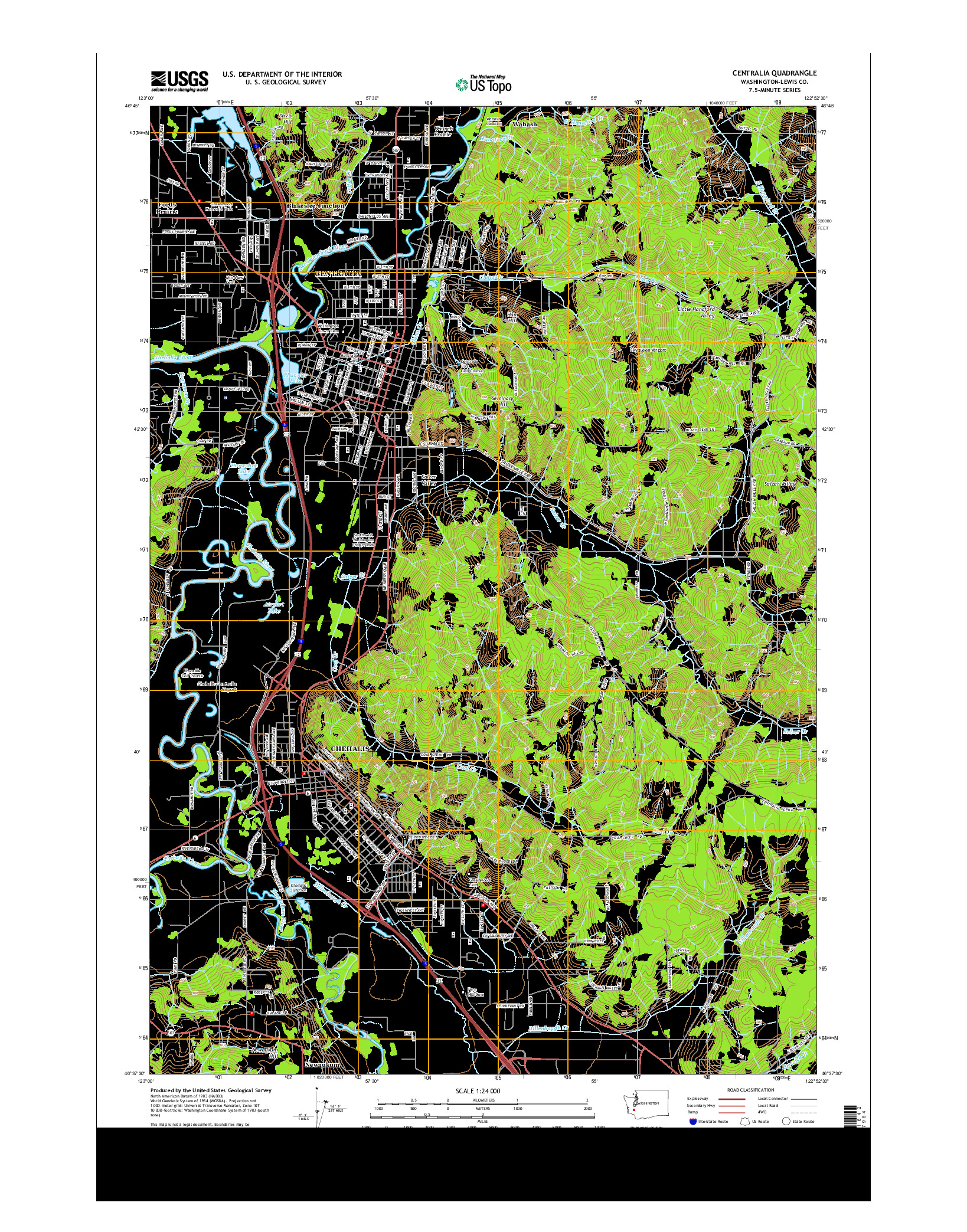 USGS US TOPO 7.5-MINUTE MAP FOR CENTRALIA, WA 2014