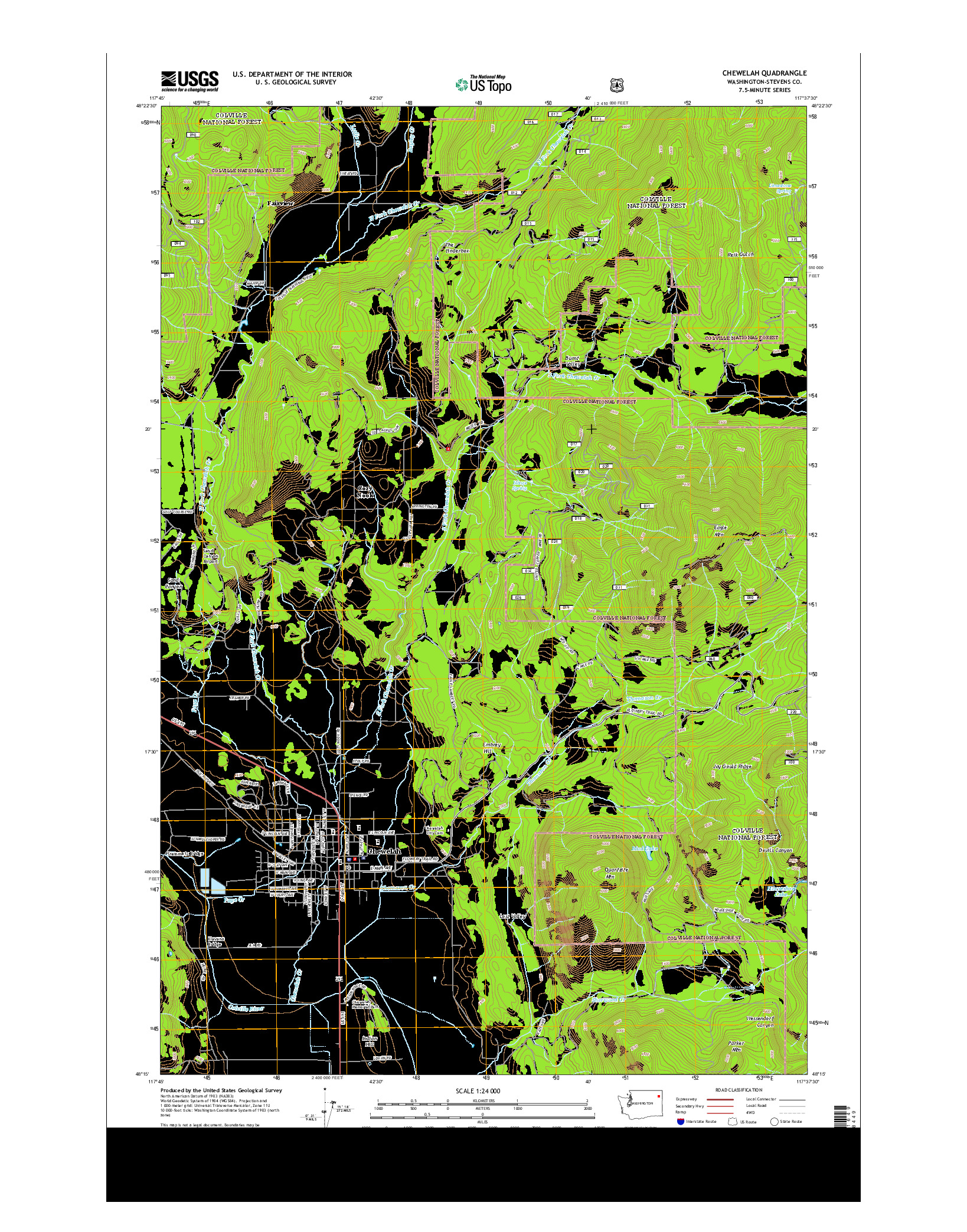 USGS US TOPO 7.5-MINUTE MAP FOR CHEWELAH, WA 2014