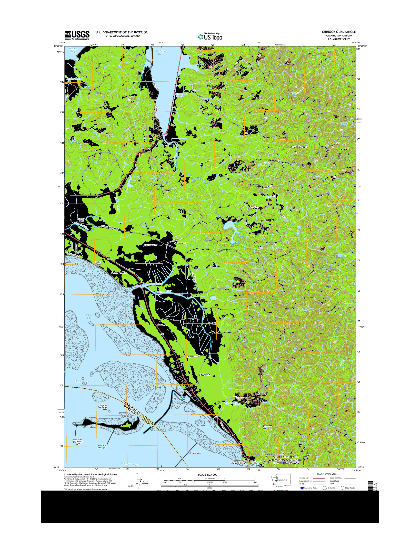 USGS US TOPO 7.5-MINUTE MAP FOR CHINOOK, WA-OR 2014