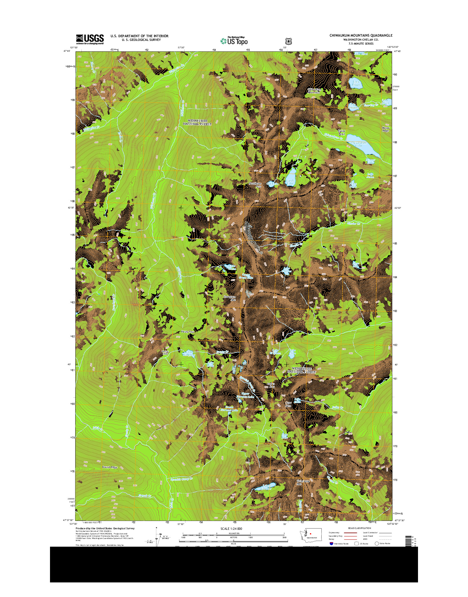 USGS US TOPO 7.5-MINUTE MAP FOR CHIWAUKUM MOUNTAINS, WA 2014