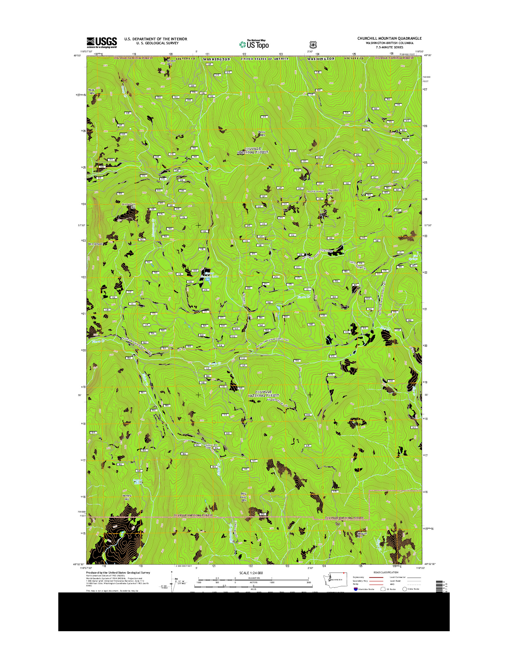 USGS US TOPO 7.5-MINUTE MAP FOR CHURCHILL MOUNTAIN, WA-BC 2014