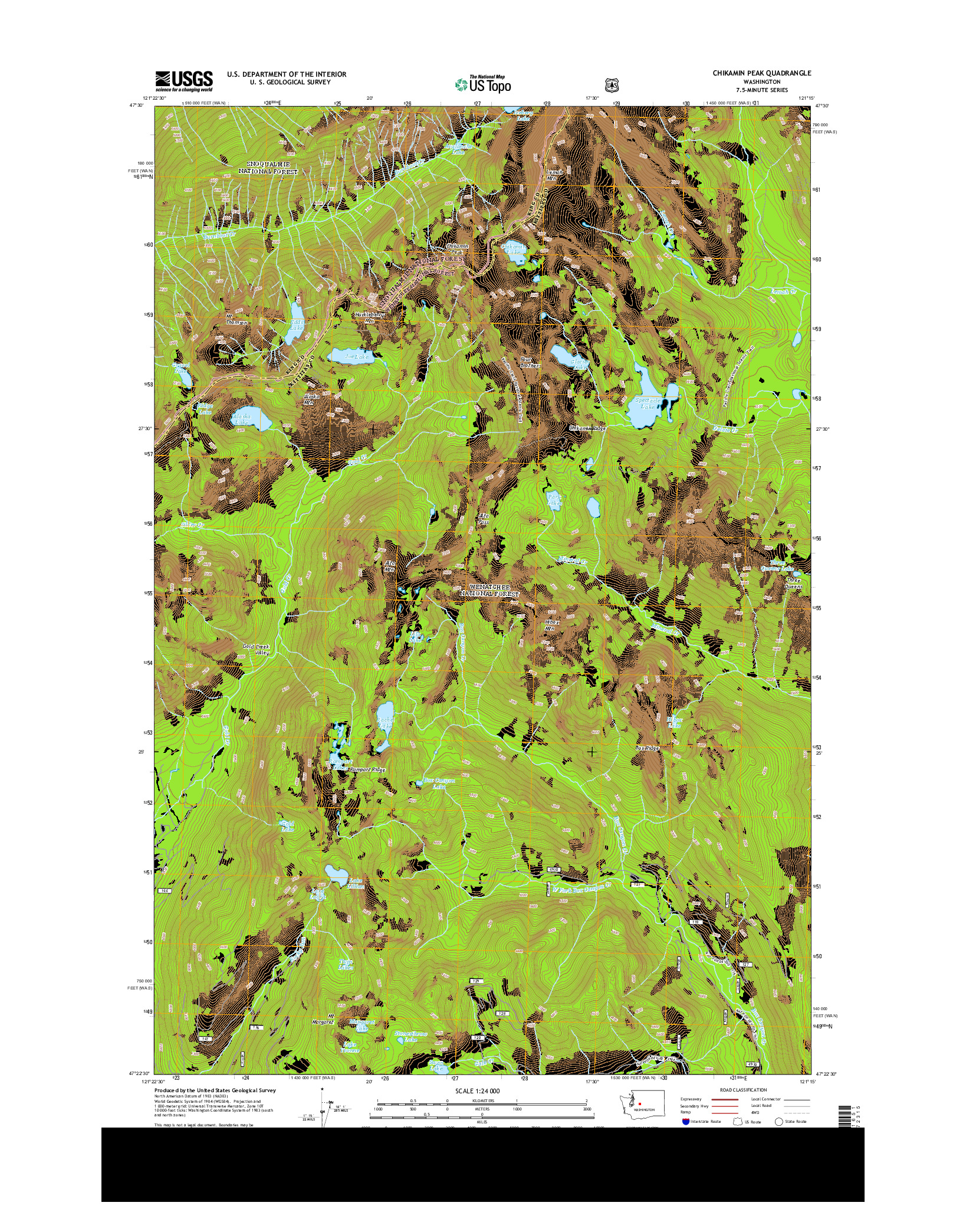 USGS US TOPO 7.5-MINUTE MAP FOR CHIKAMIN PEAK, WA 2014