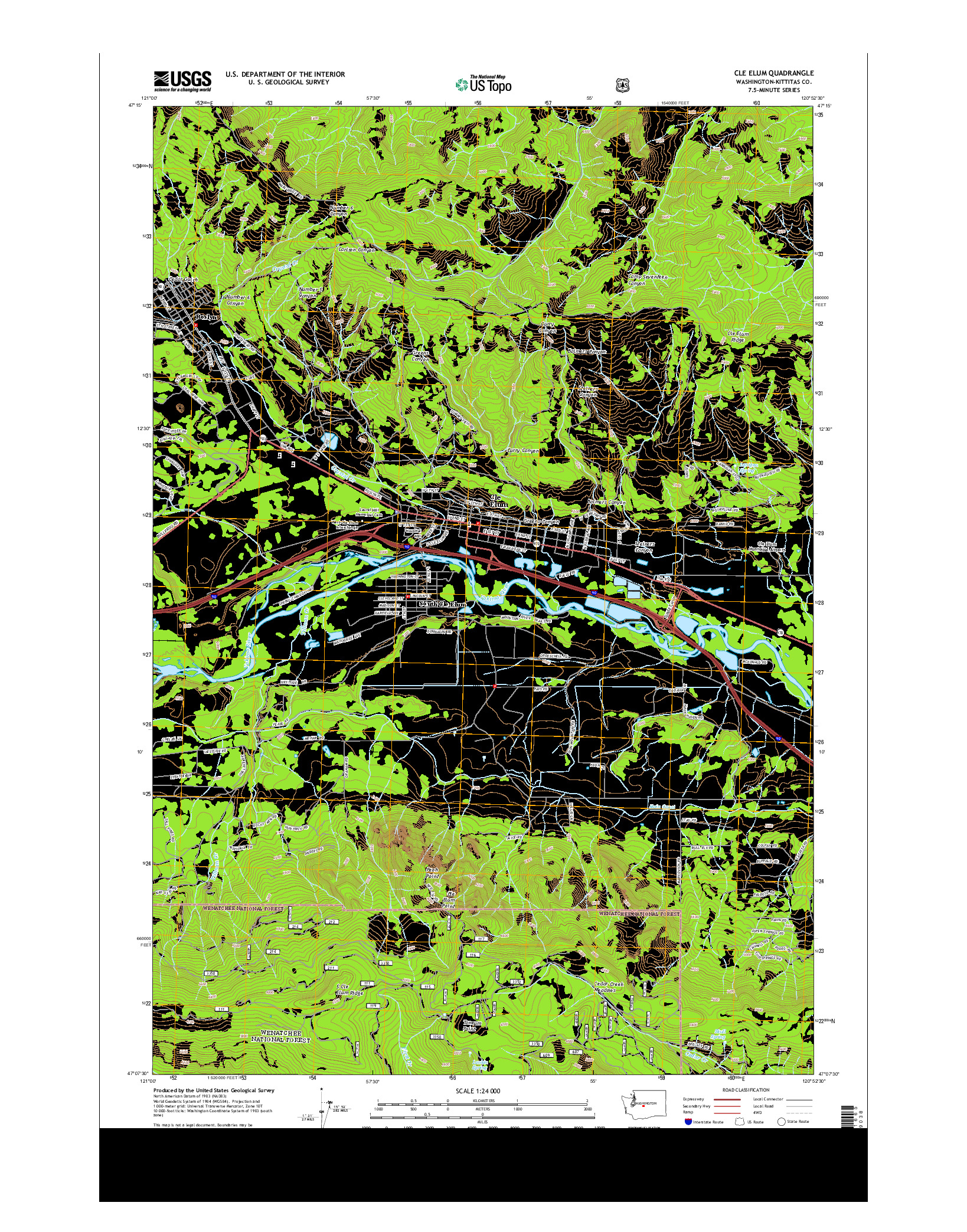 USGS US TOPO 7.5-MINUTE MAP FOR CLE ELUM, WA 2014