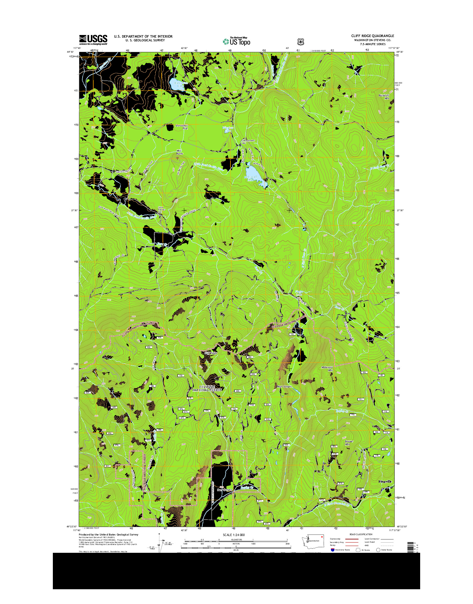 USGS US TOPO 7.5-MINUTE MAP FOR CLIFF RIDGE, WA 2014