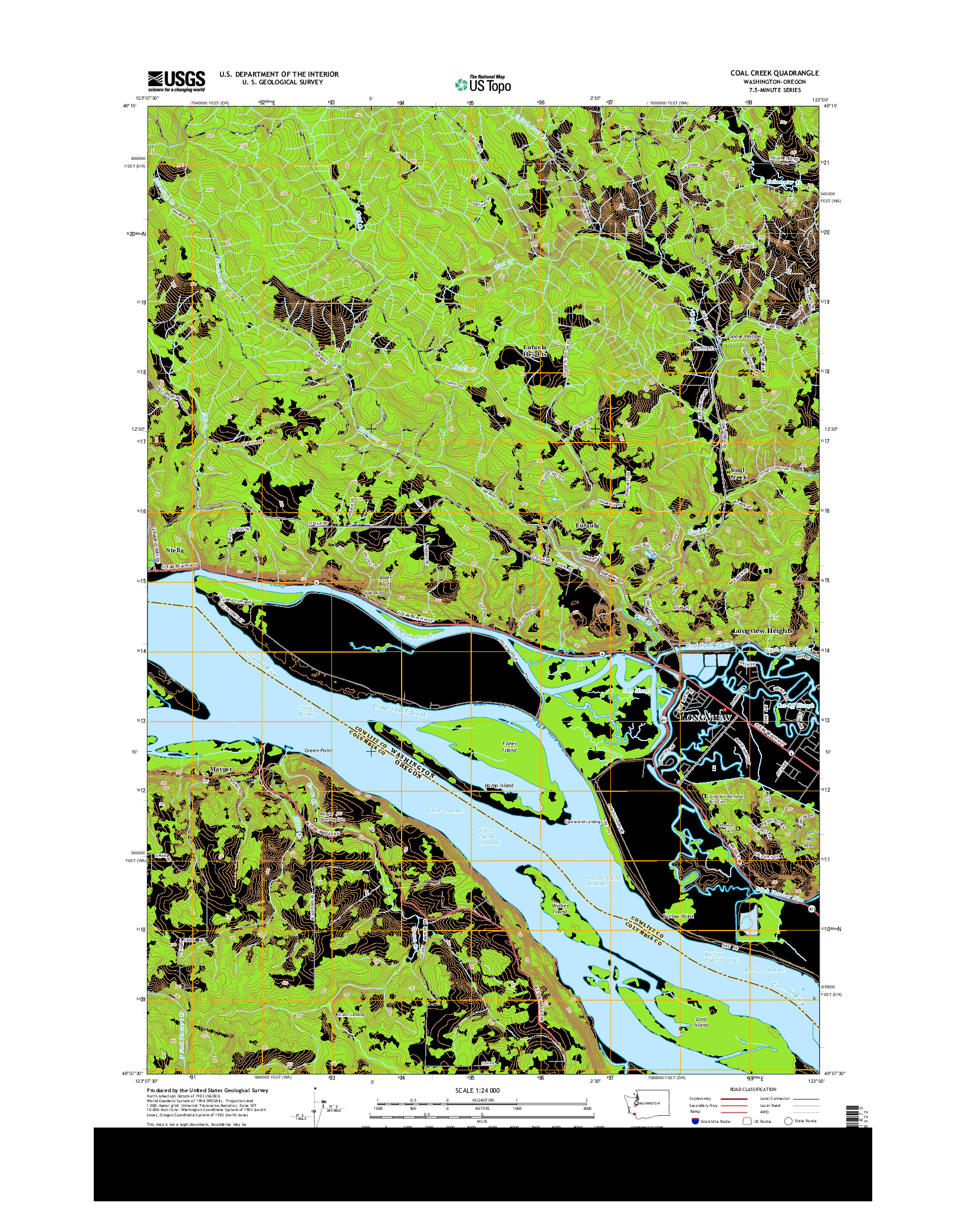 USGS US TOPO 7.5-MINUTE MAP FOR COAL CREEK, WA-OR 2014