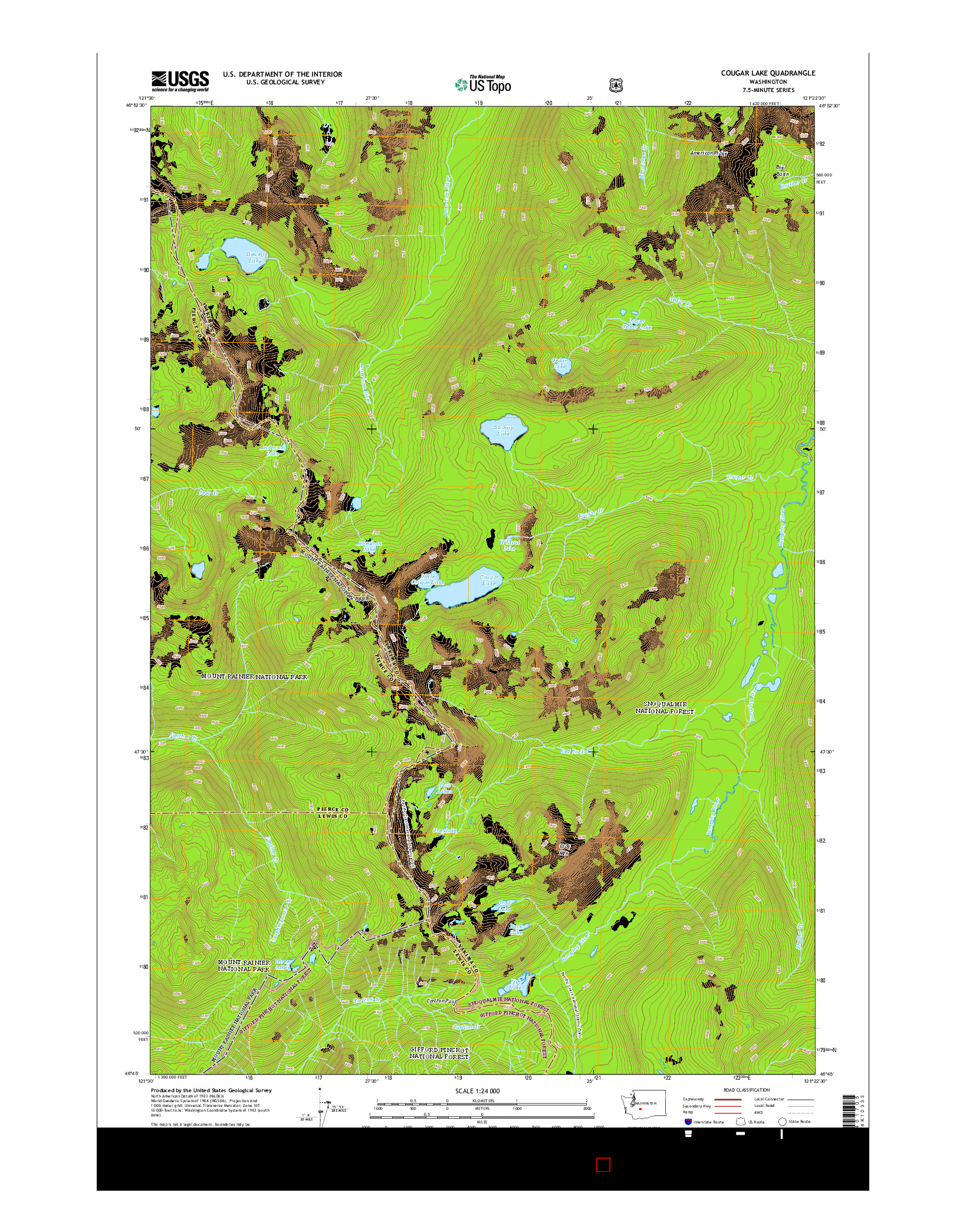 USGS US TOPO 7.5-MINUTE MAP FOR COUGAR LAKE, WA 2014