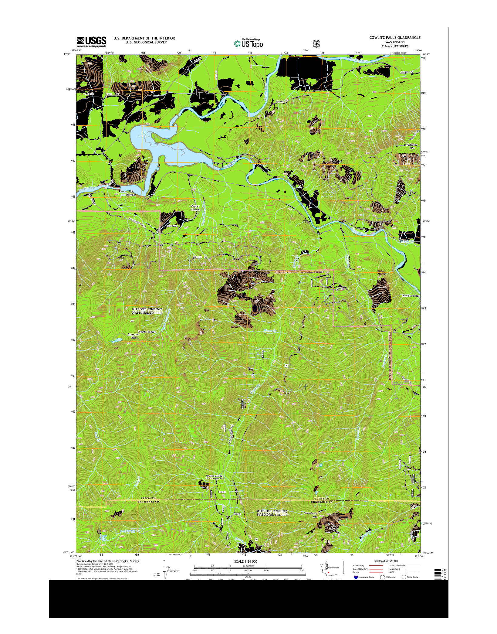 USGS US TOPO 7.5-MINUTE MAP FOR COWLITZ FALLS, WA 2014