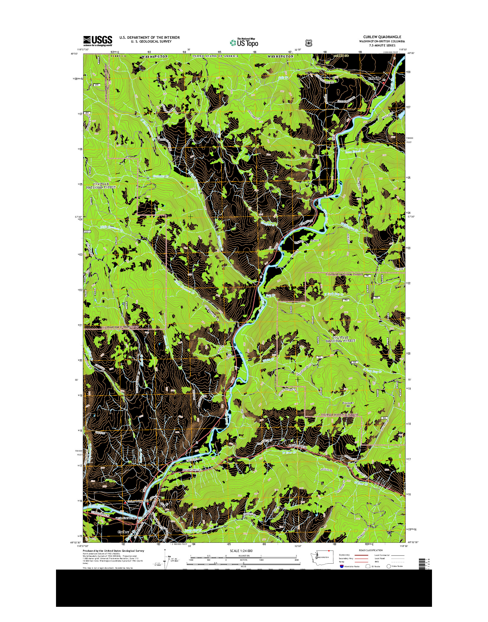 USGS US TOPO 7.5-MINUTE MAP FOR CURLEW, WA-BC 2014