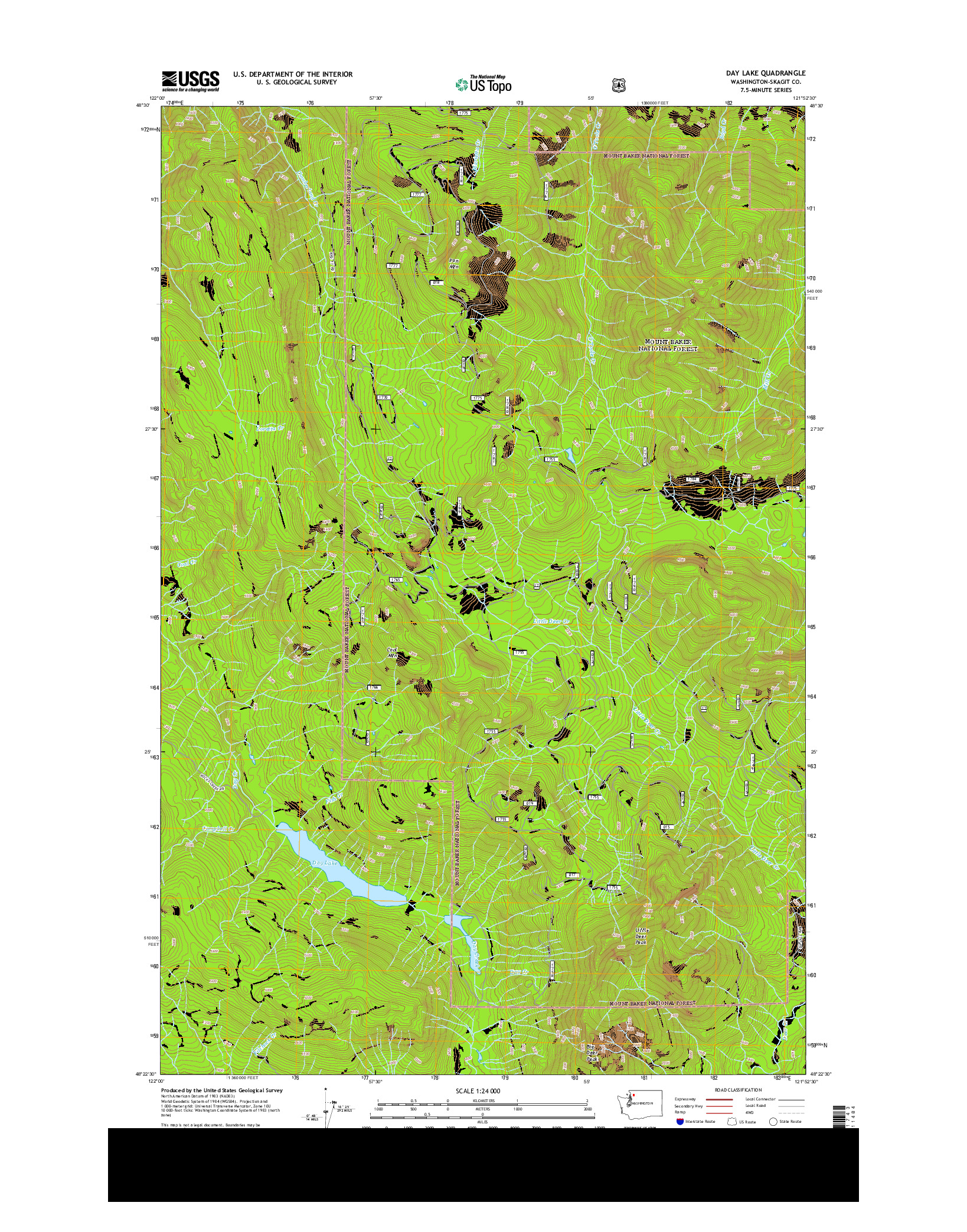 USGS US TOPO 7.5-MINUTE MAP FOR DAY LAKE, WA 2014