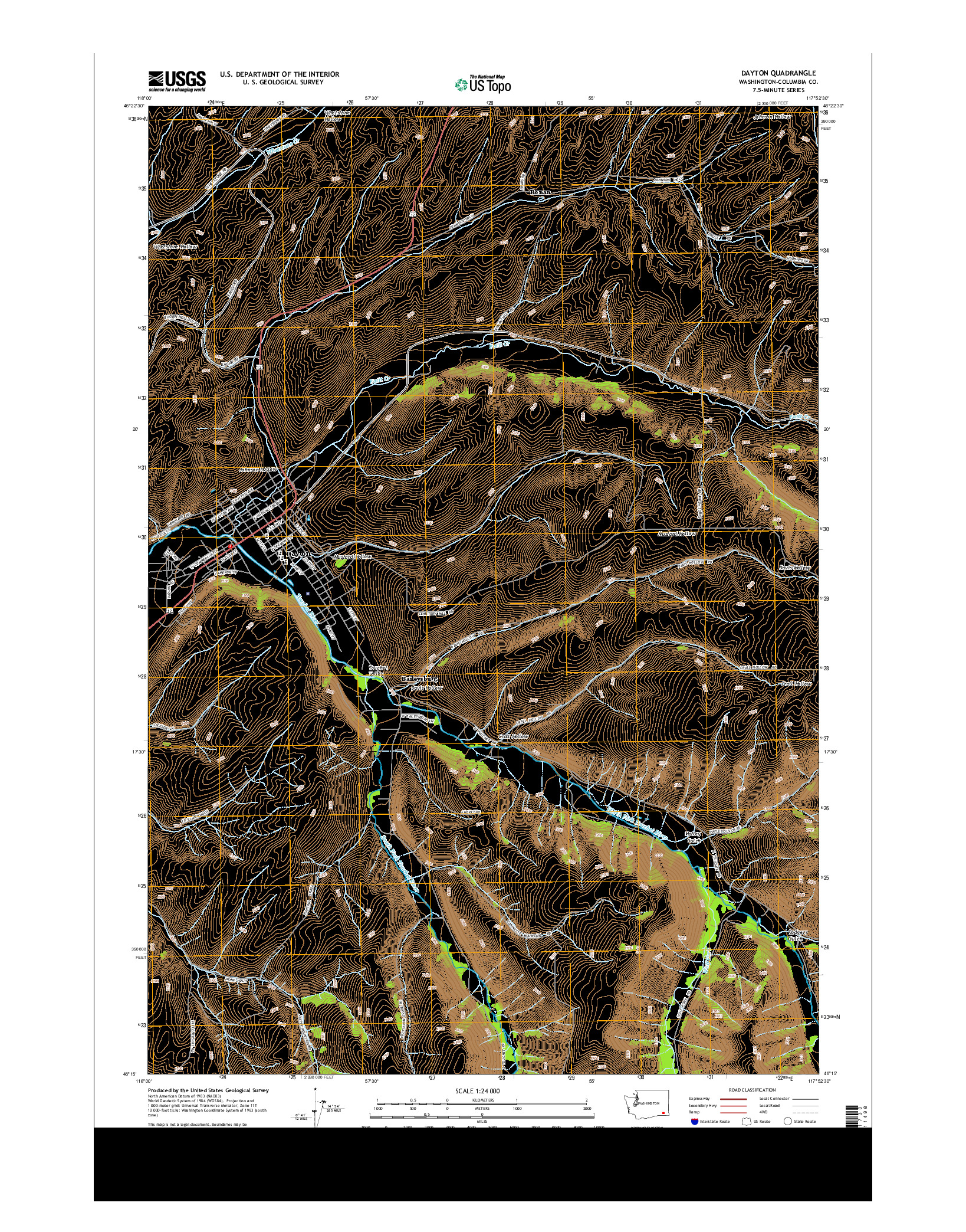 USGS US TOPO 7.5-MINUTE MAP FOR DAYTON, WA 2014