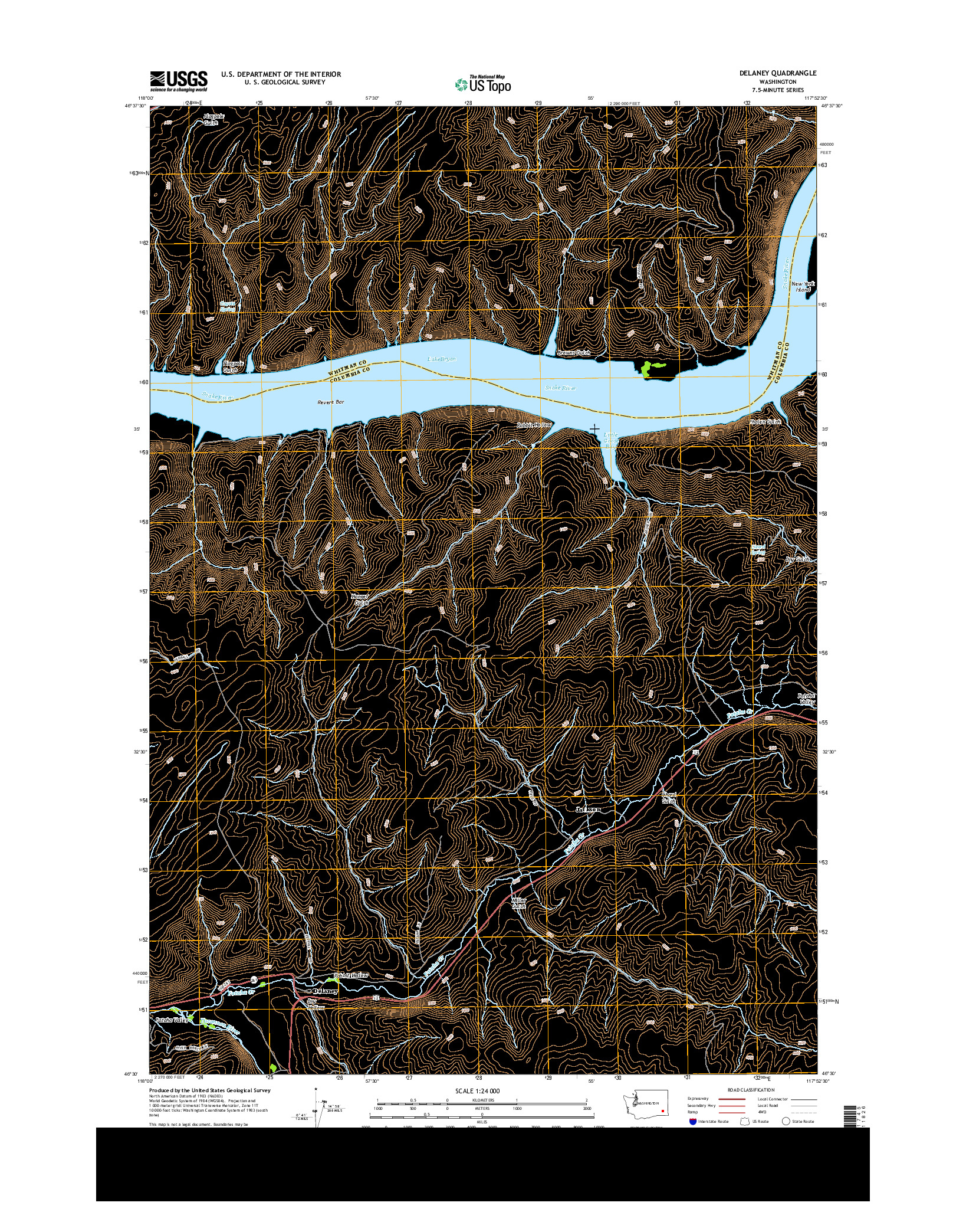 USGS US TOPO 7.5-MINUTE MAP FOR DELANEY, WA 2014