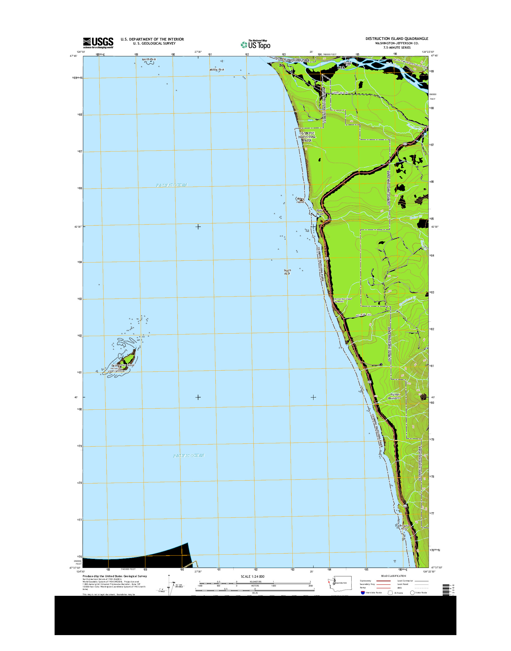 USGS US TOPO 7.5-MINUTE MAP FOR DESTRUCTION ISLAND, WA 2014