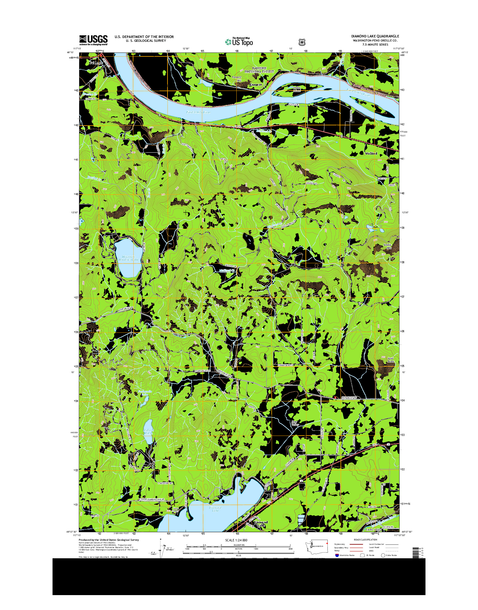 USGS US TOPO 7.5-MINUTE MAP FOR DIAMOND LAKE, WA 2014