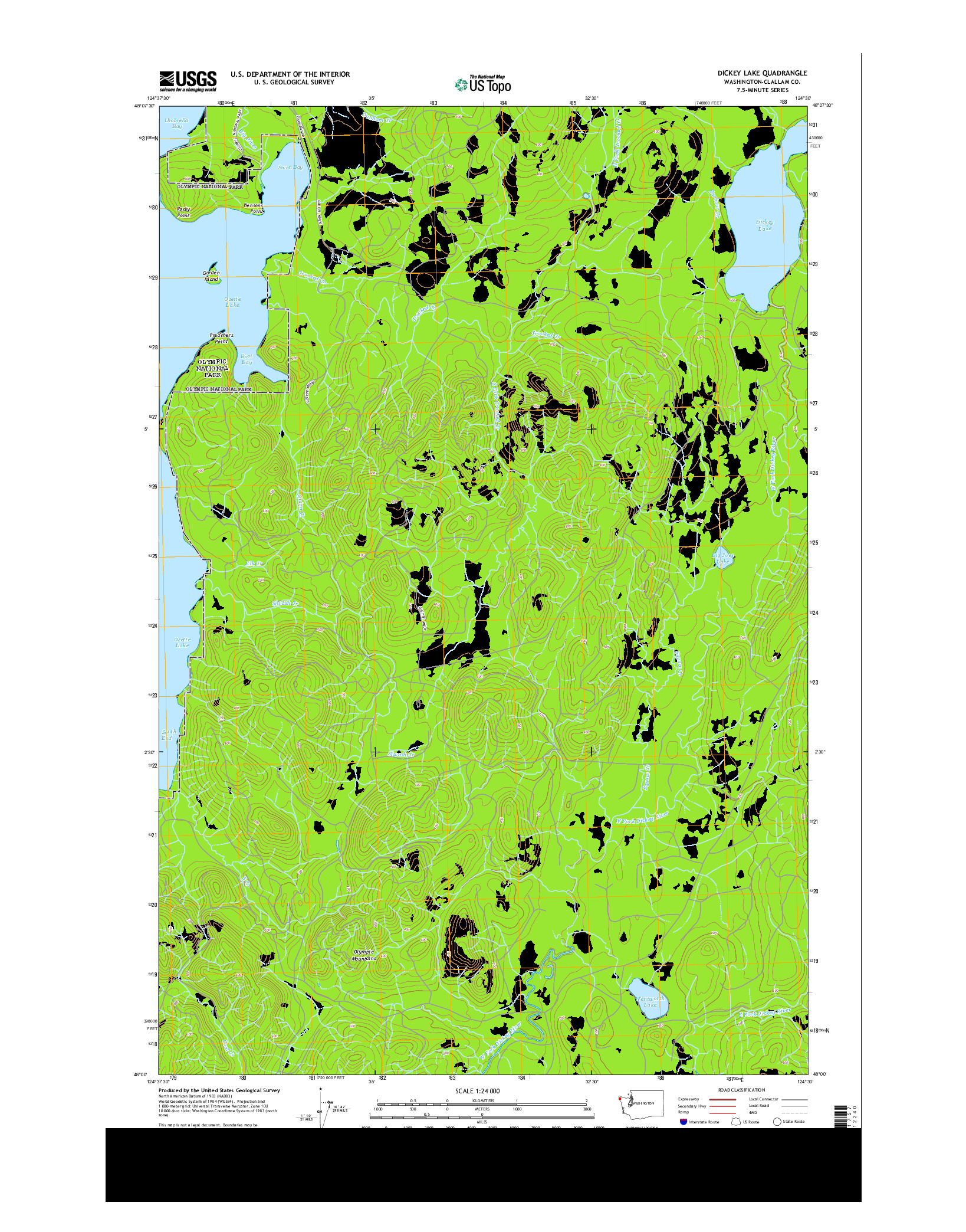 USGS US TOPO 7.5-MINUTE MAP FOR DICKEY LAKE, WA 2014