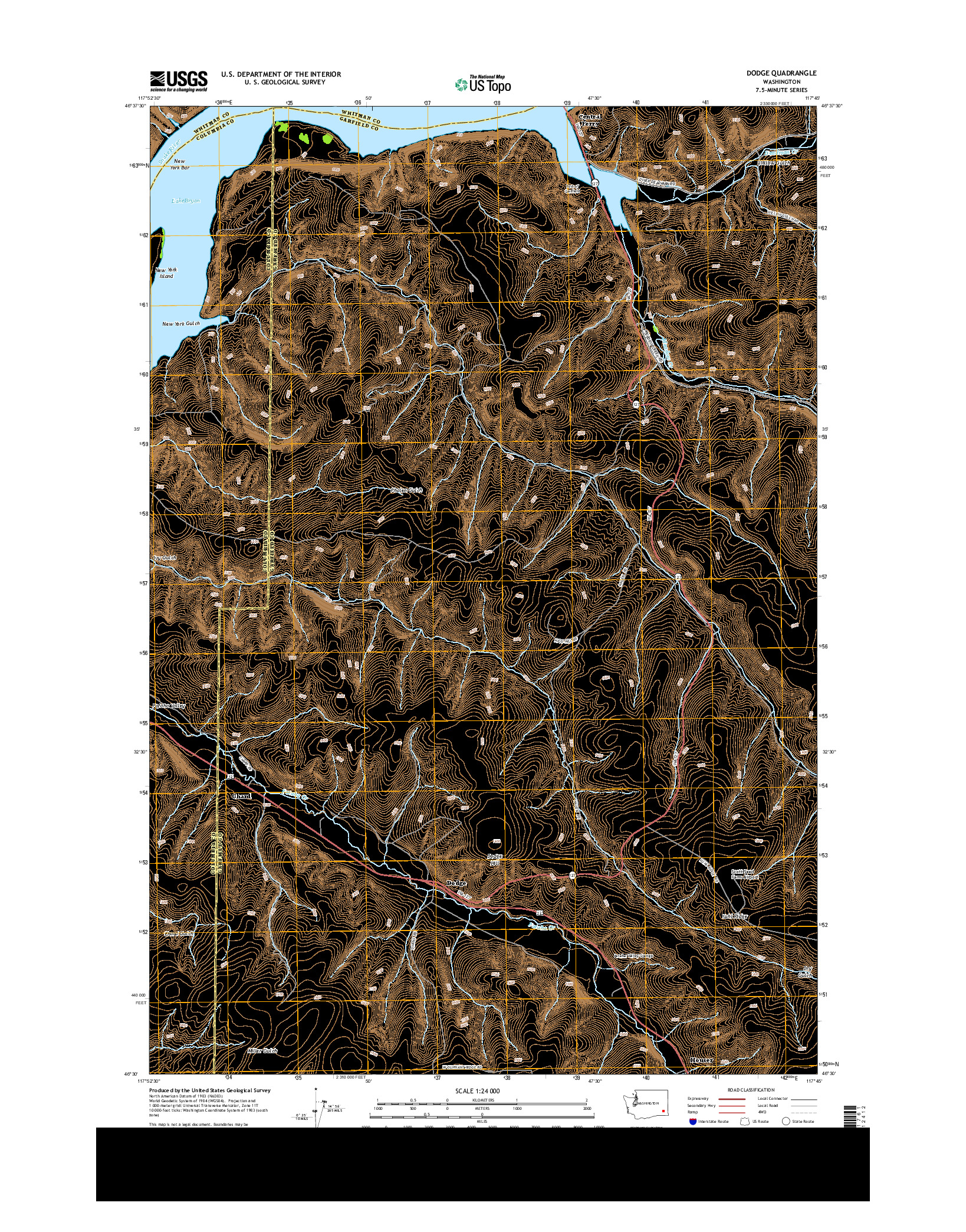 USGS US TOPO 7.5-MINUTE MAP FOR DODGE, WA 2014