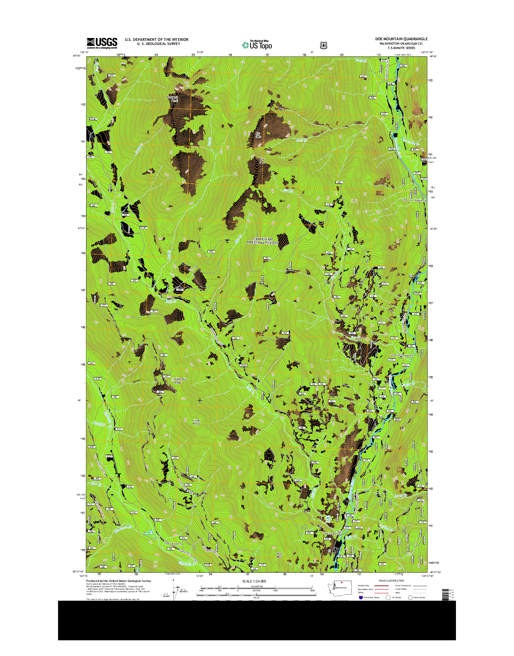 USGS US TOPO 7.5-MINUTE MAP FOR DOE MOUNTAIN, WA 2014