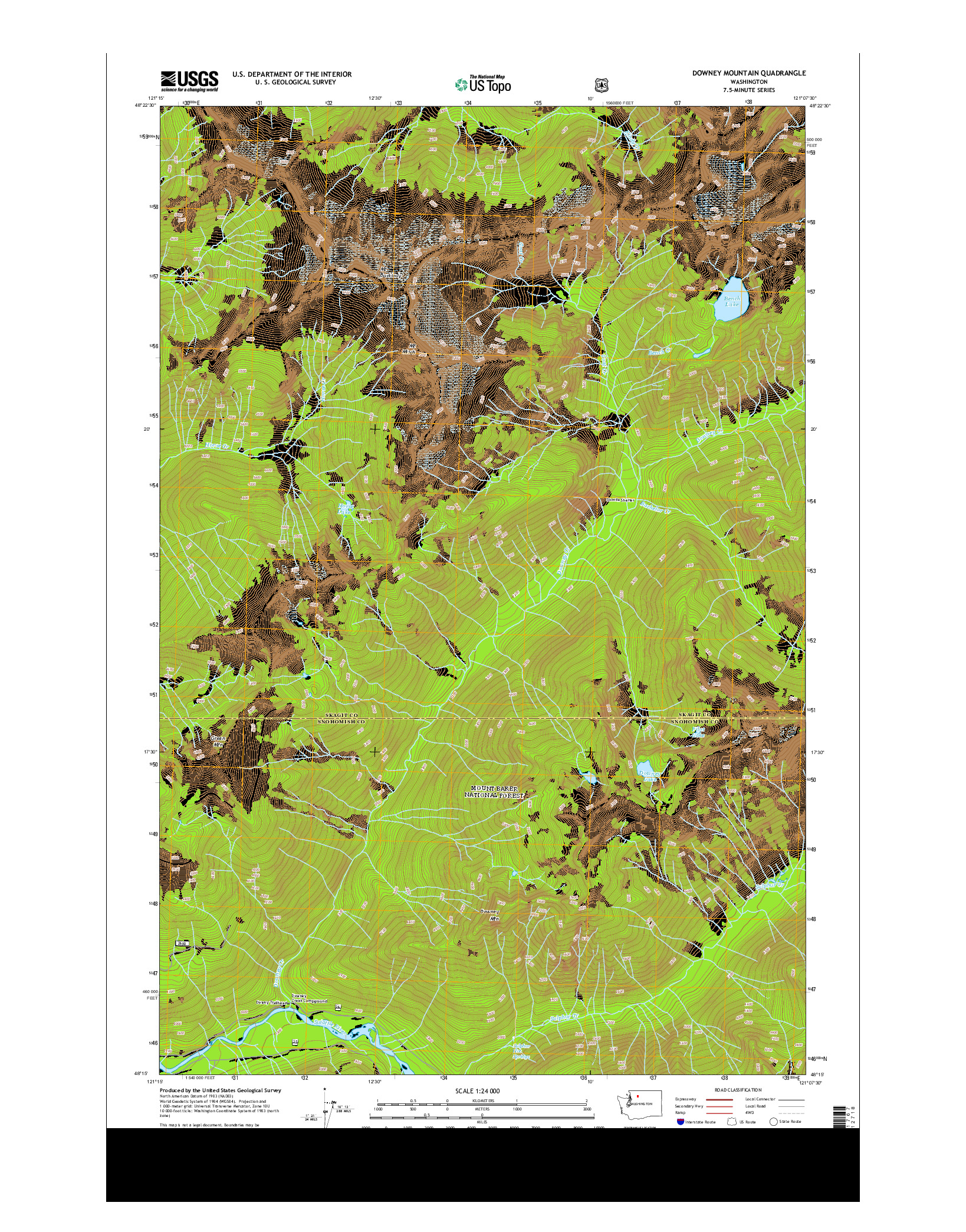 USGS US TOPO 7.5-MINUTE MAP FOR DOWNEY MOUNTAIN, WA 2014