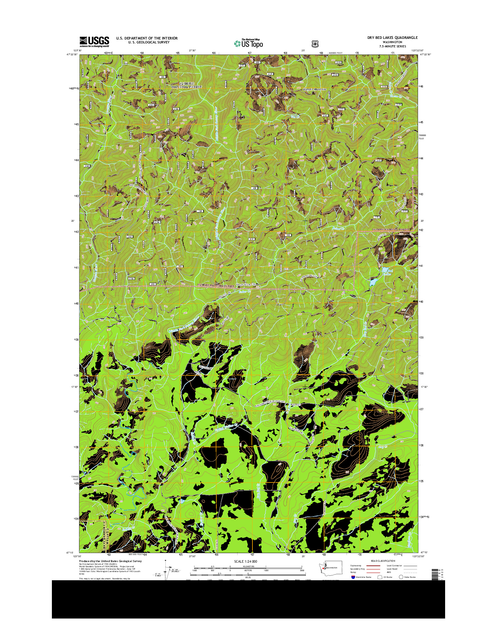 USGS US TOPO 7.5-MINUTE MAP FOR DRY BED LAKES, WA 2014